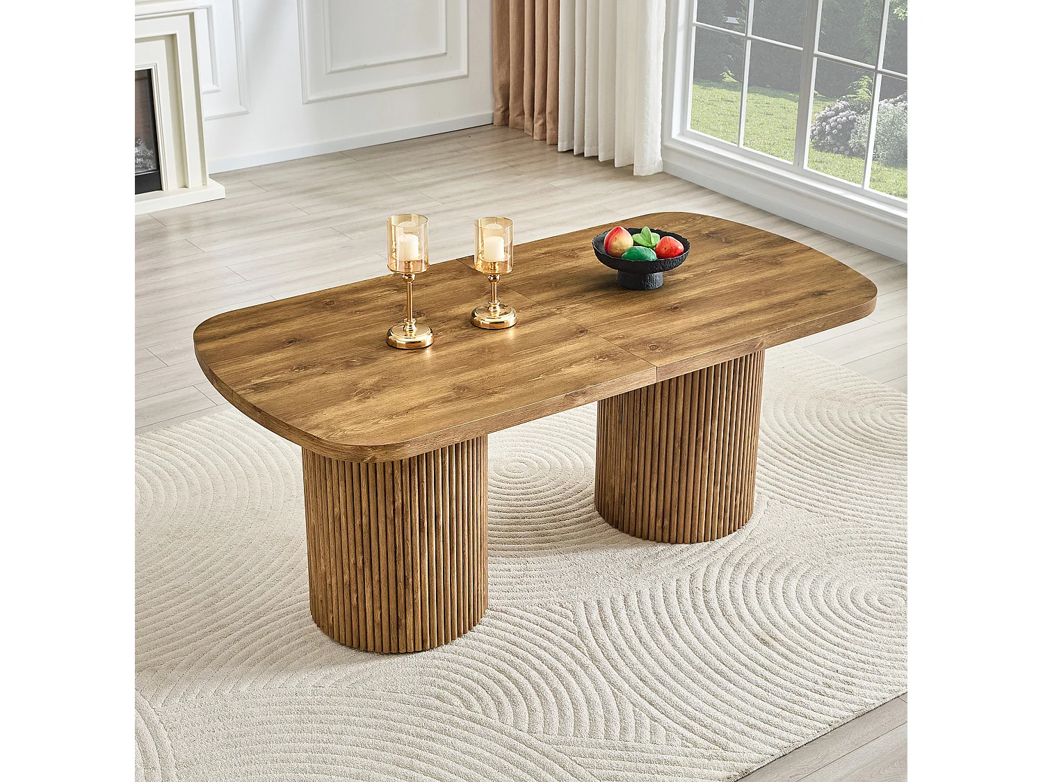 Table à manger ovale 180 x 90 cm bois foncé pour 6 à 8 places - Pied central cannelé