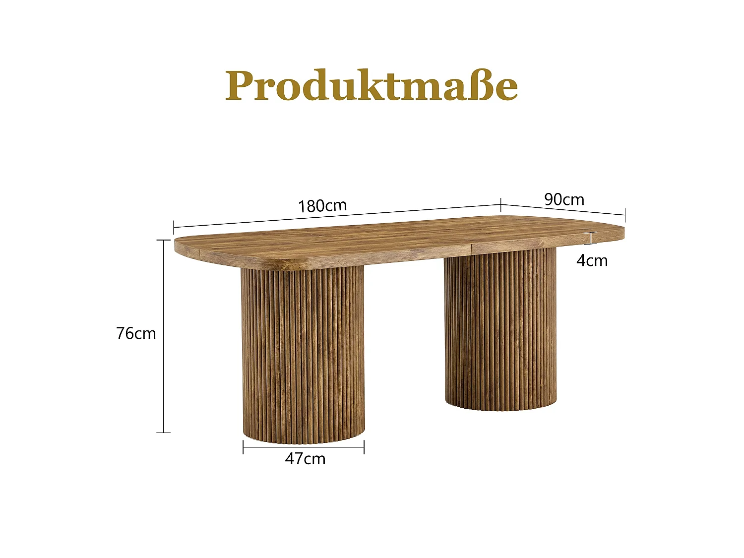 Table à manger ovale 180 x 90 cm bois foncé pour 6 à 8 places - Pied central cannelé