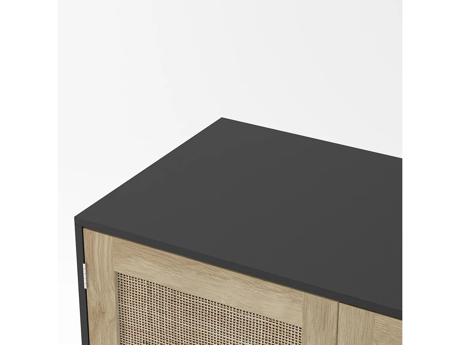 Buffet en rotin à 2 portes - Pour salon, salle à manger et couloir - Noir et bois 80 x 40 x 88 cm