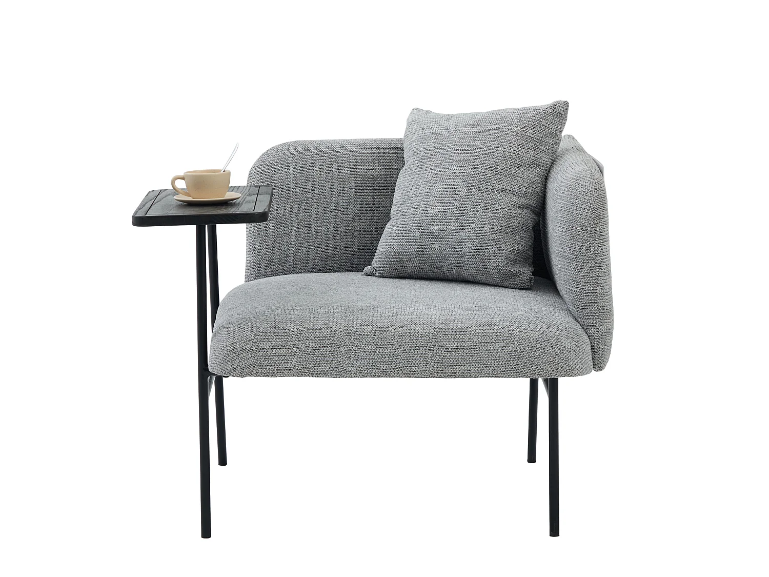 Fauteuil en chenille avec table d'appoint et 2 poches de rangement - Gris clair