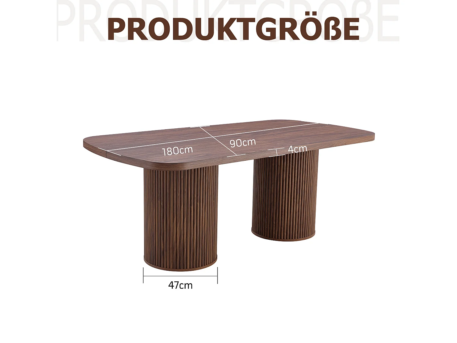 Table à manger ovale 180 x 90 cm marron pour 6 à 8 places - Pied central cannelé