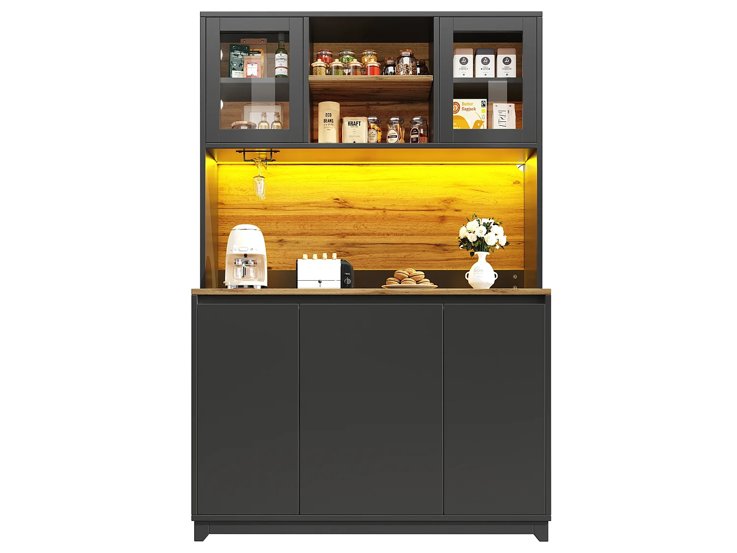Buffet de cuisine 120x40x180 cm avec portes en acrylique et éclairage LED - Noir
