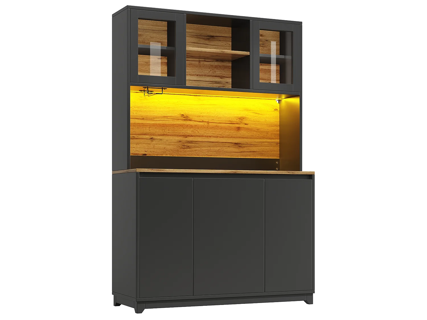 Buffet de cuisine 120x40x180 cm avec portes en acrylique et éclairage LED - Noir
