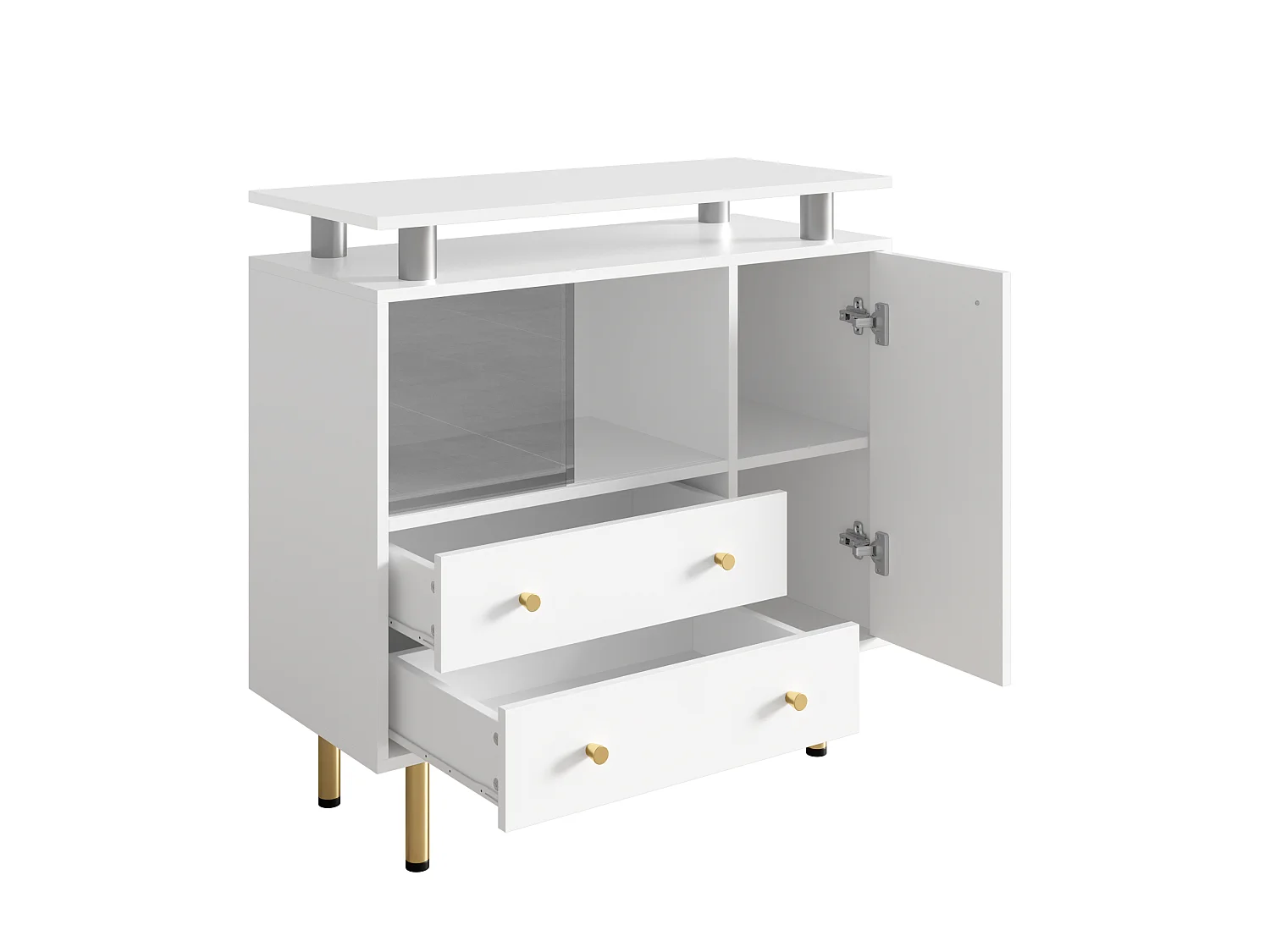 Buffet LED avec 2 portes coulissantes en verre et 2 tiroirs - Blanc 80 × 35 × 80 cm