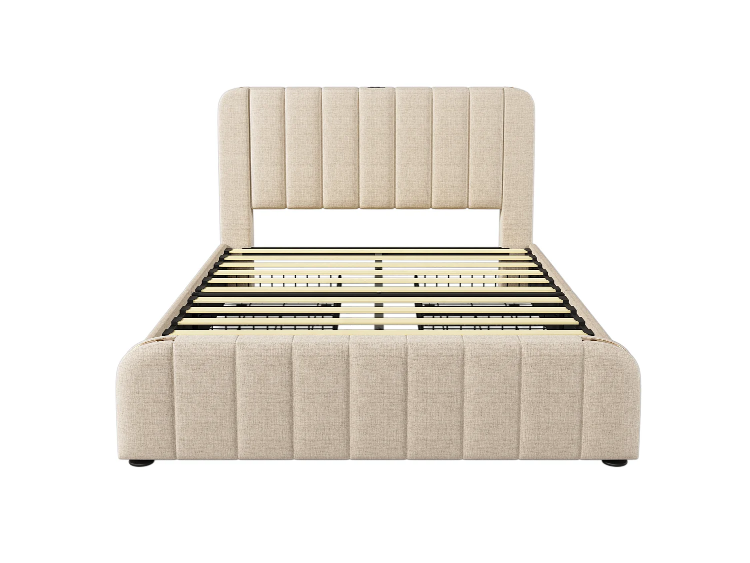 Lit adulte 140x190 cm avec 4 tiroirs, USB et Type-C - Lin beige
