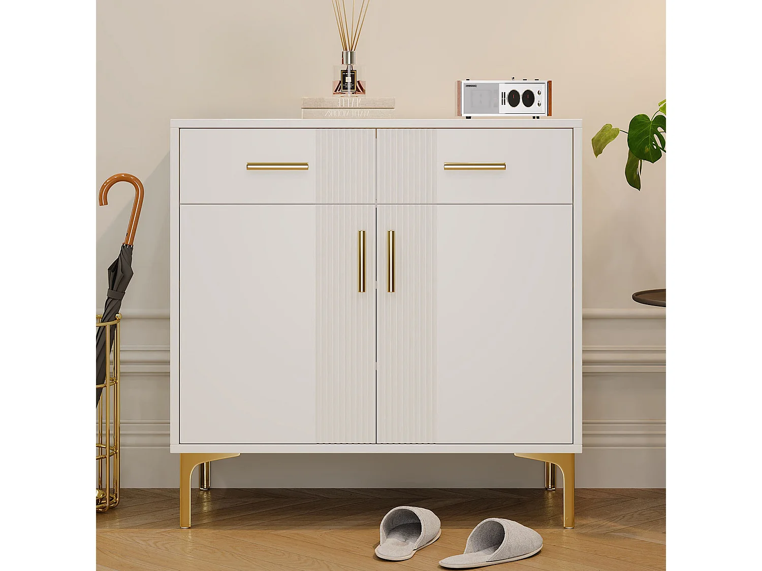 Buffet moderne à 2 portes et 2 tiroirs - Blanc 80 × 35 × 79,5 cm