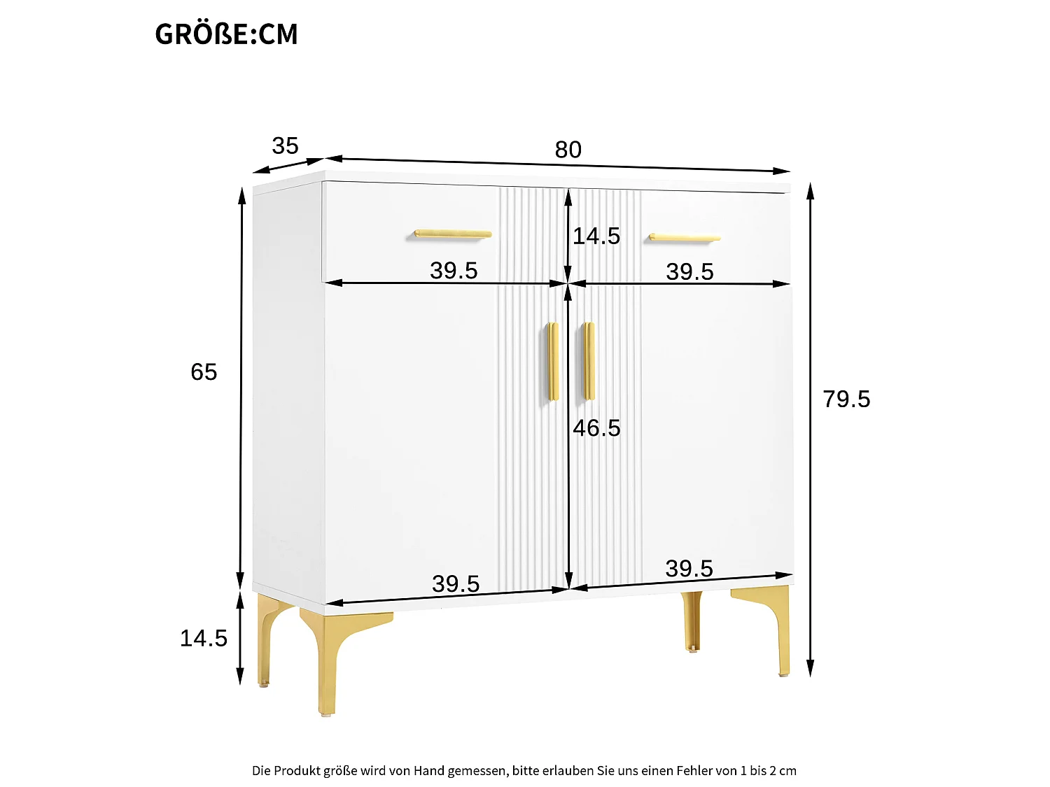 Buffet moderne à 2 portes et 2 tiroirs - Blanc 80 × 35 × 79,5 cm