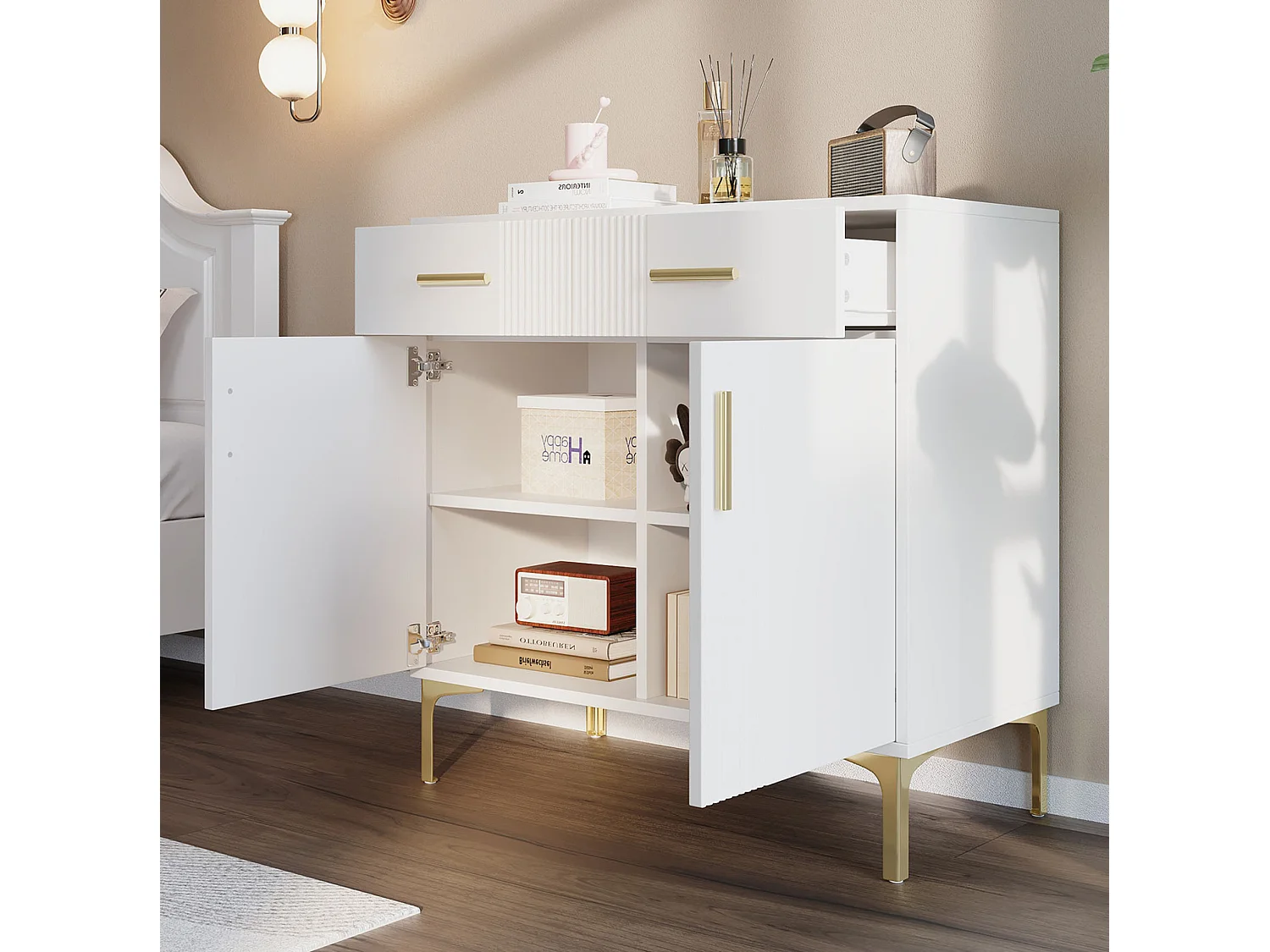 Buffet moderne à 2 portes et 2 tiroirs - Blanc 80 × 35 × 79,5 cm