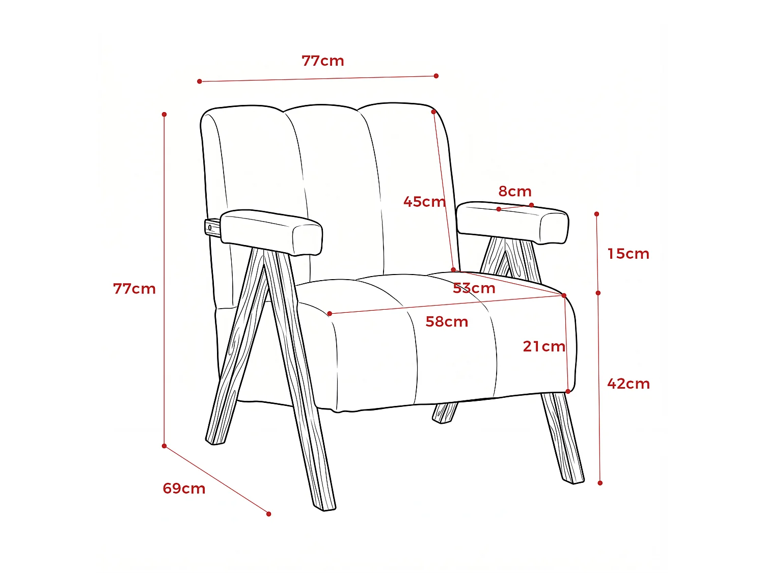 Fauteuil en tissu bouclé avec accoudoirs - Cadre en bois - Beige