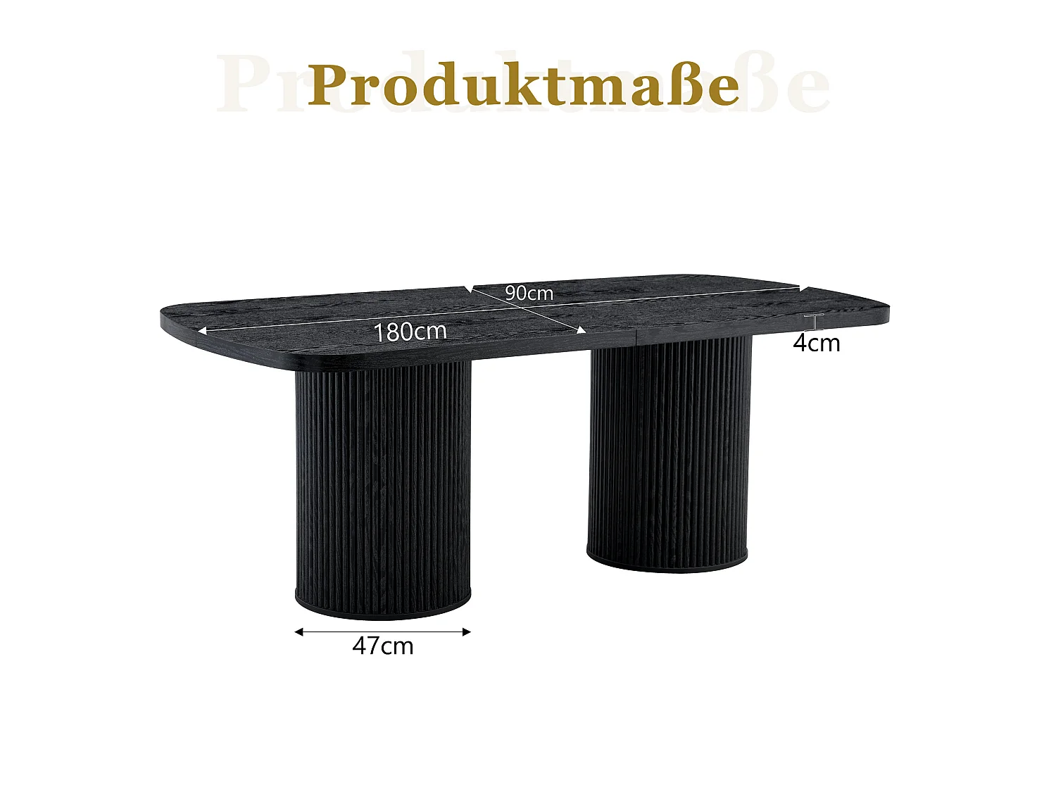 Table à manger ovale 180 x 90 cm noire pour 6 à 8 places - Pied central cannelé