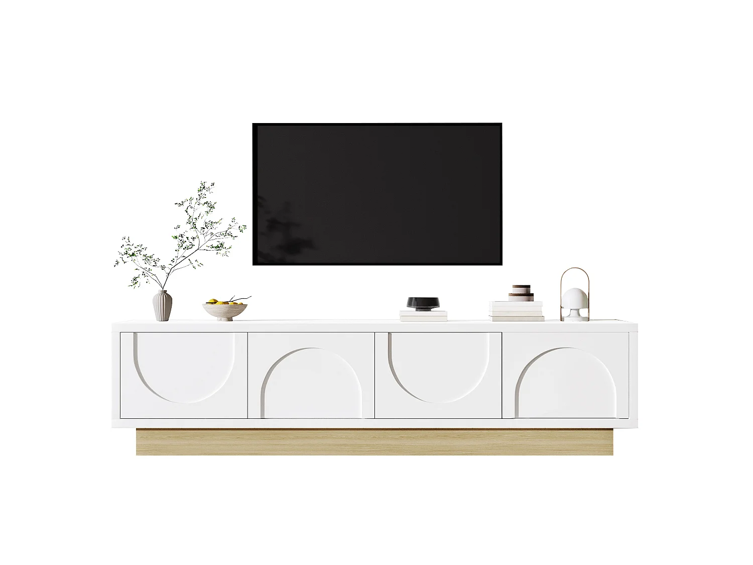 Meuble TV 175 x 40 x 41.5 cm blanc avec 4 portes - Ouverture push-to-open