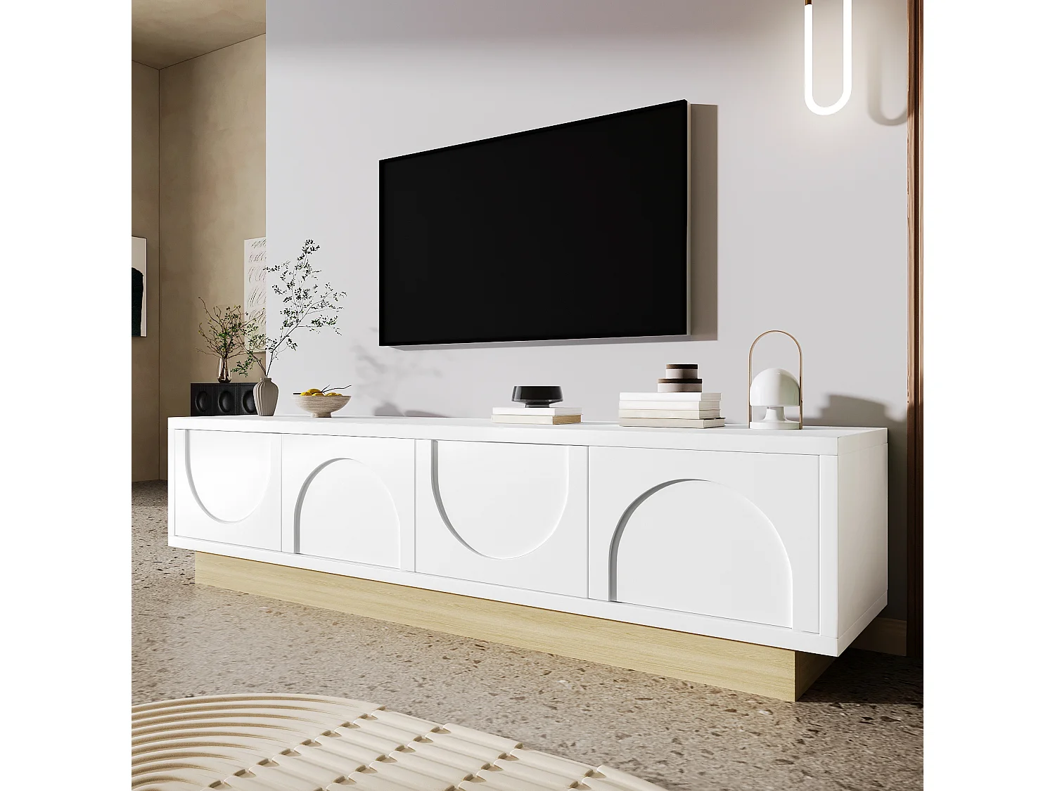 Meuble TV 175 x 40 x 41.5 cm blanc avec 4 portes - Ouverture push-to-open