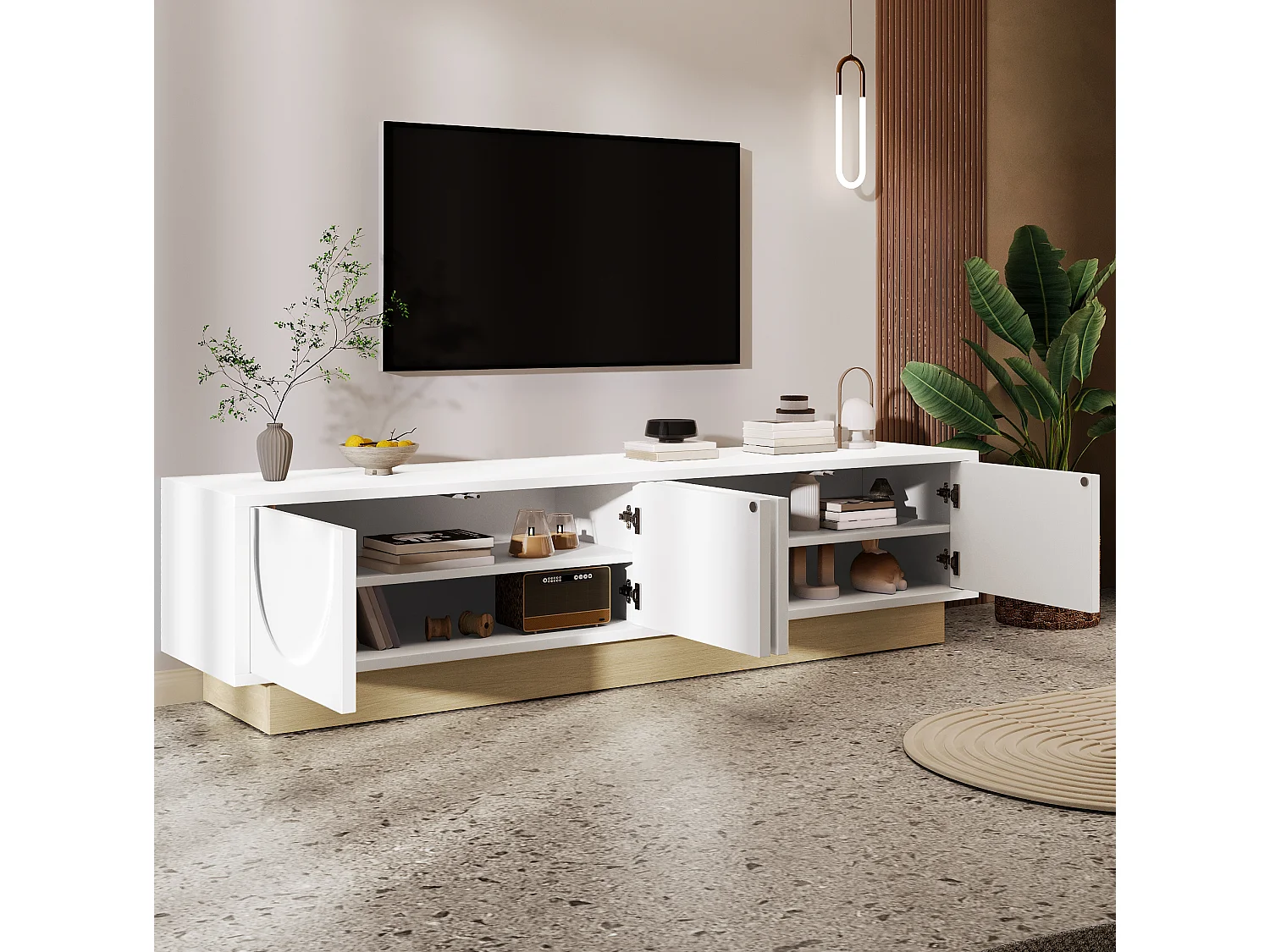Meuble TV 175 x 40 x 41.5 cm blanc avec 4 portes - Ouverture push-to-open