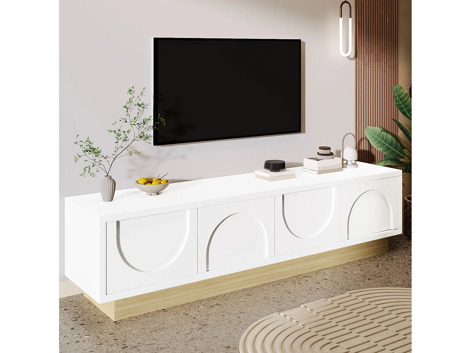 Meuble TV 175 x 40 x 41.5 cm blanc avec 4 portes - Ouverture push-to-open