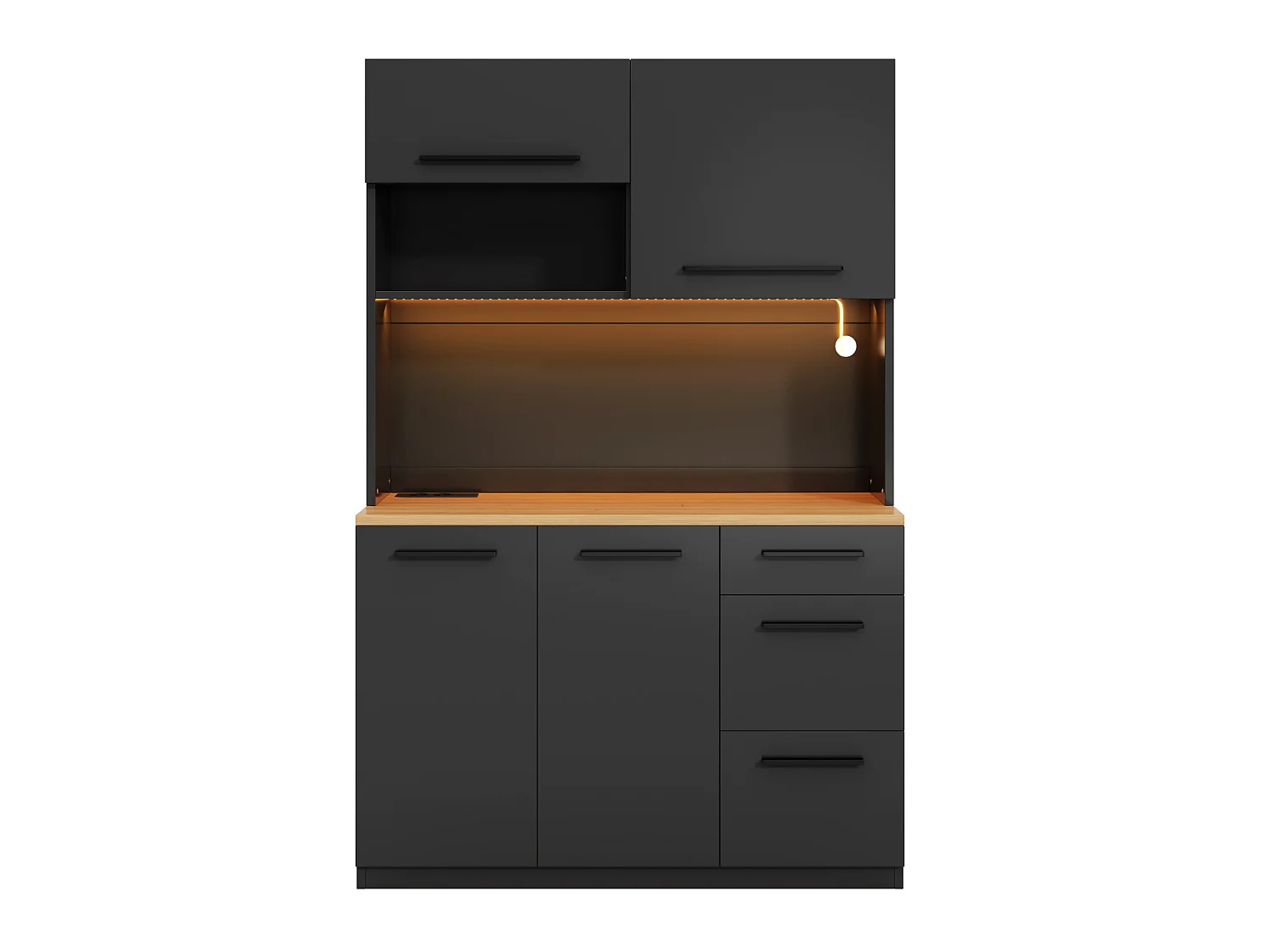 Keukenkast 120 × 40 × 180 cm met opbergruimte, stopcontact en ledverlichting - Zwart