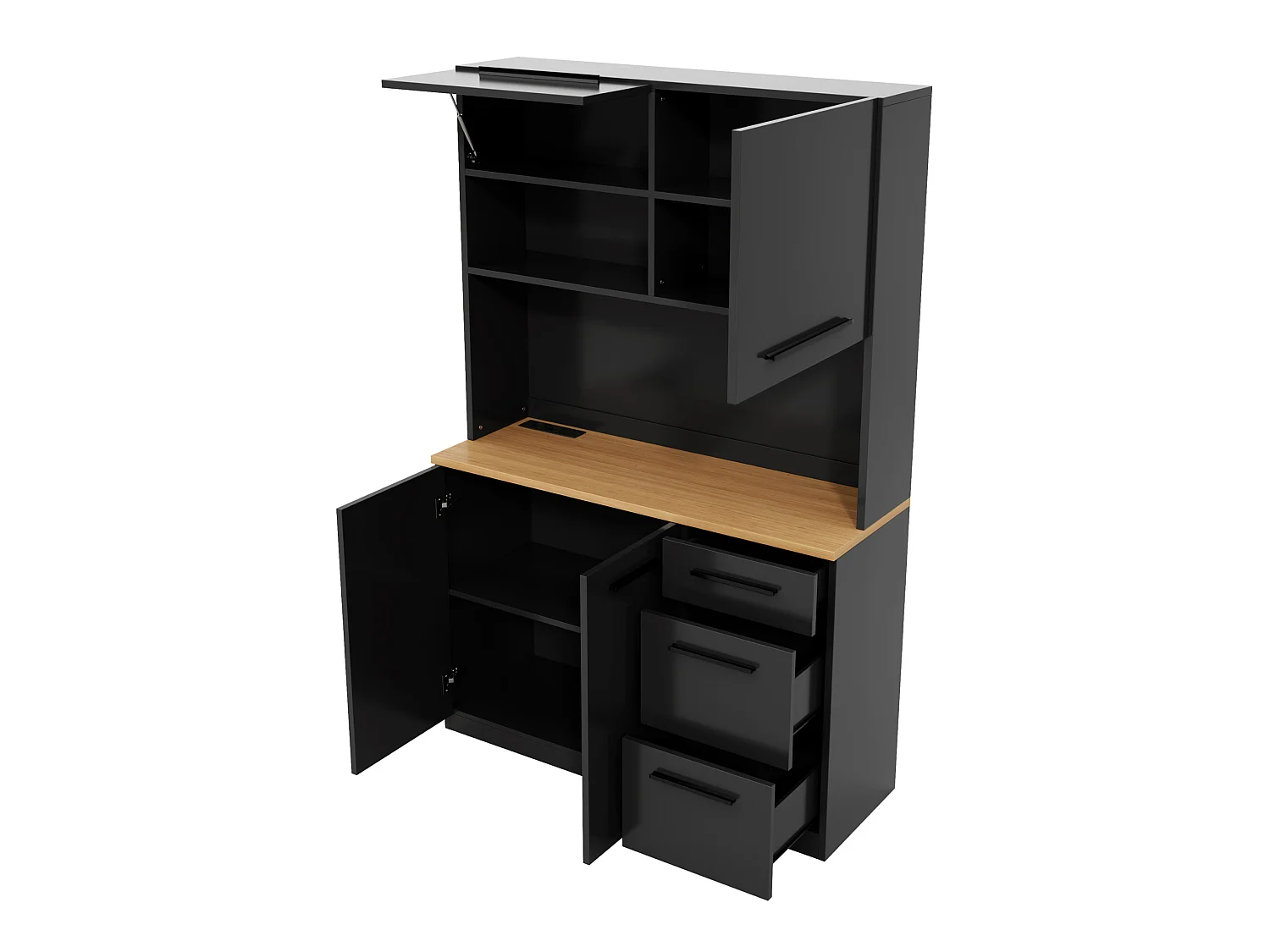 Keukenkast 120 × 40 × 180 cm met opbergruimte, stopcontact en ledverlichting - Zwart