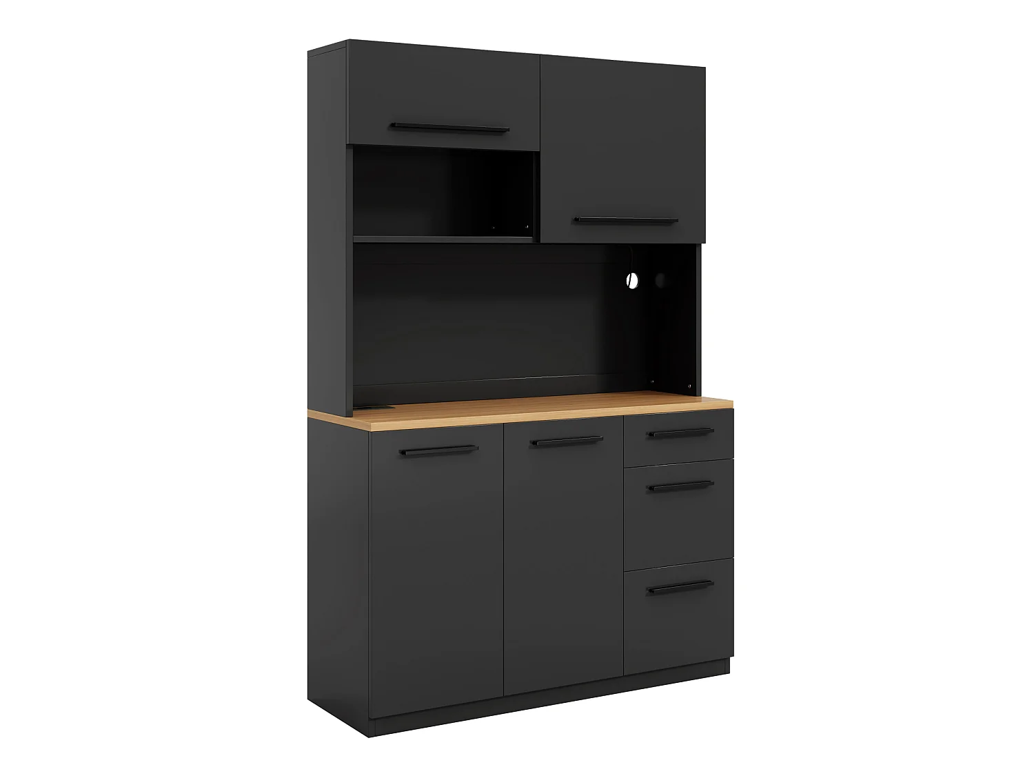 Keukenkast 120 × 40 × 180 cm met opbergruimte, stopcontact en ledverlichting - Zwart