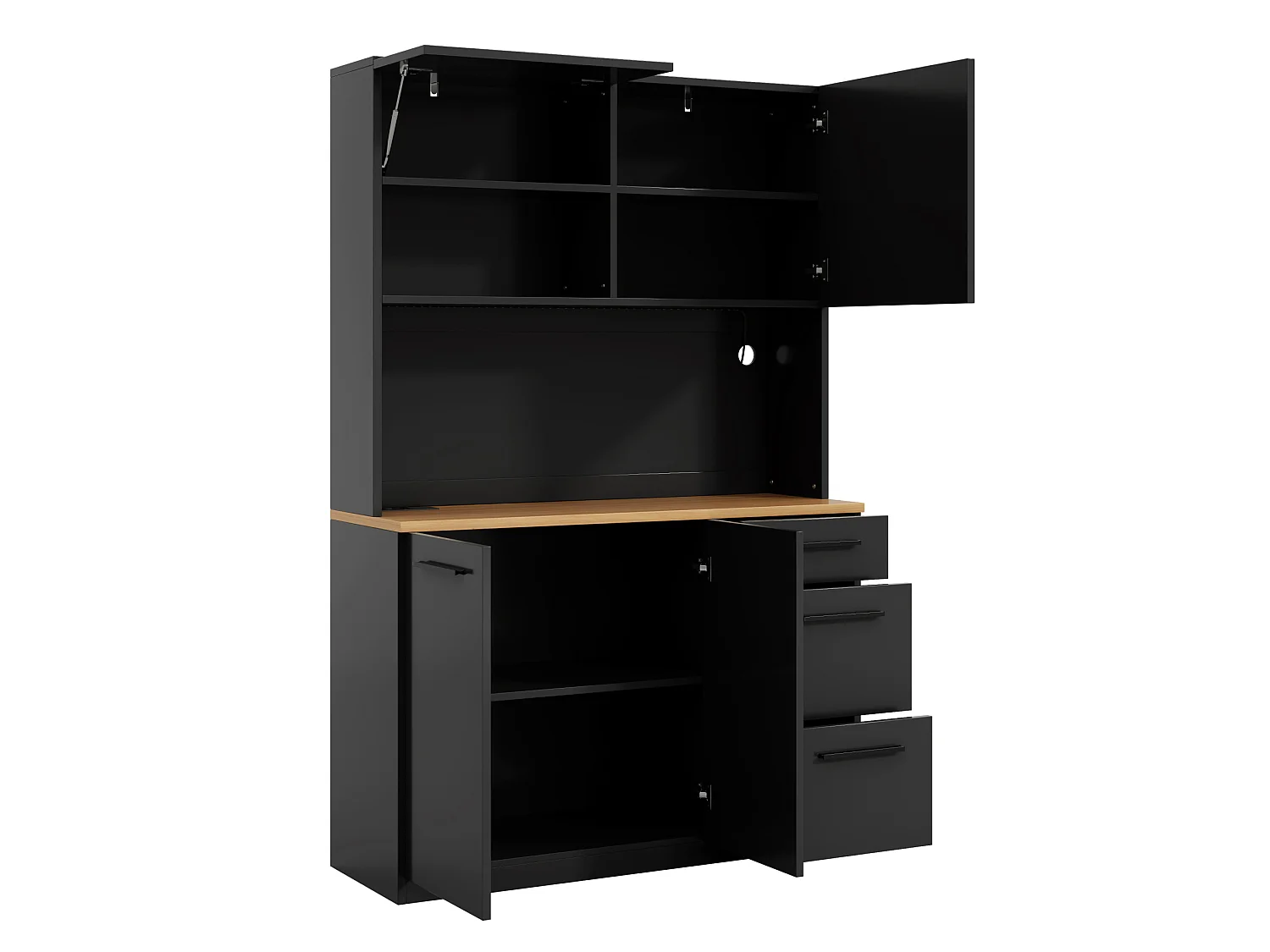 Keukenkast 120 × 40 × 180 cm met opbergruimte, stopcontact en ledverlichting - Zwart