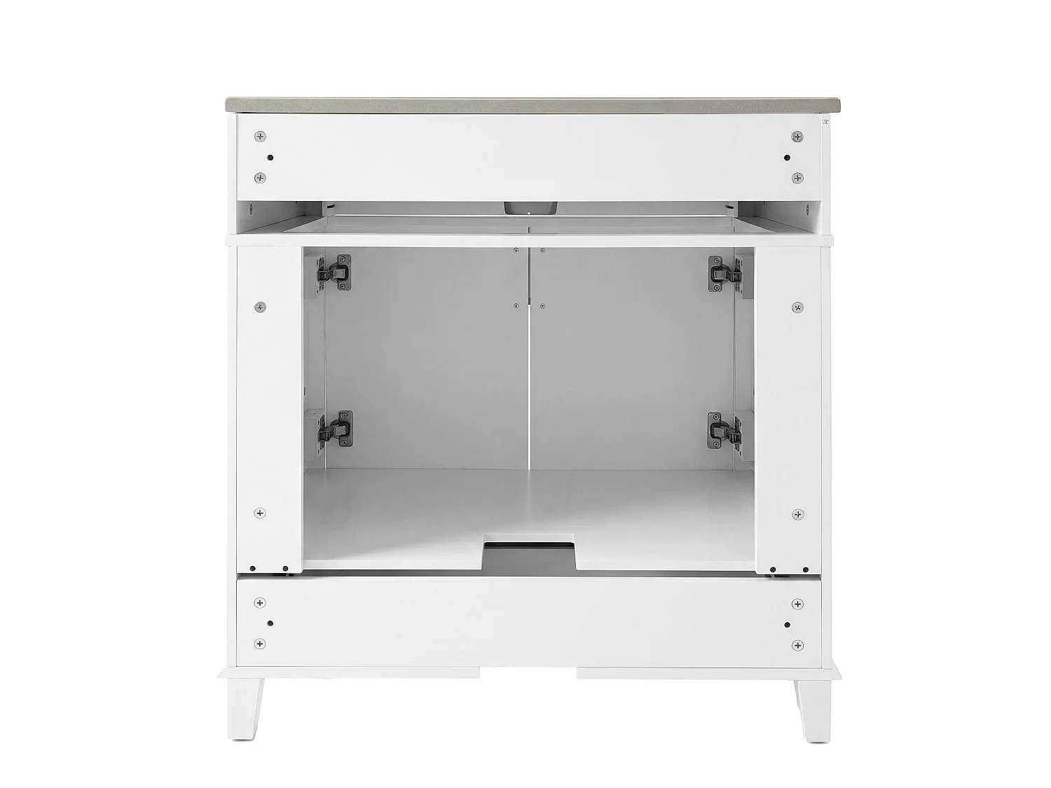 Vrijstaand badkamermeubel met inbouwwastafel, 2 deuren en een lade – Wit