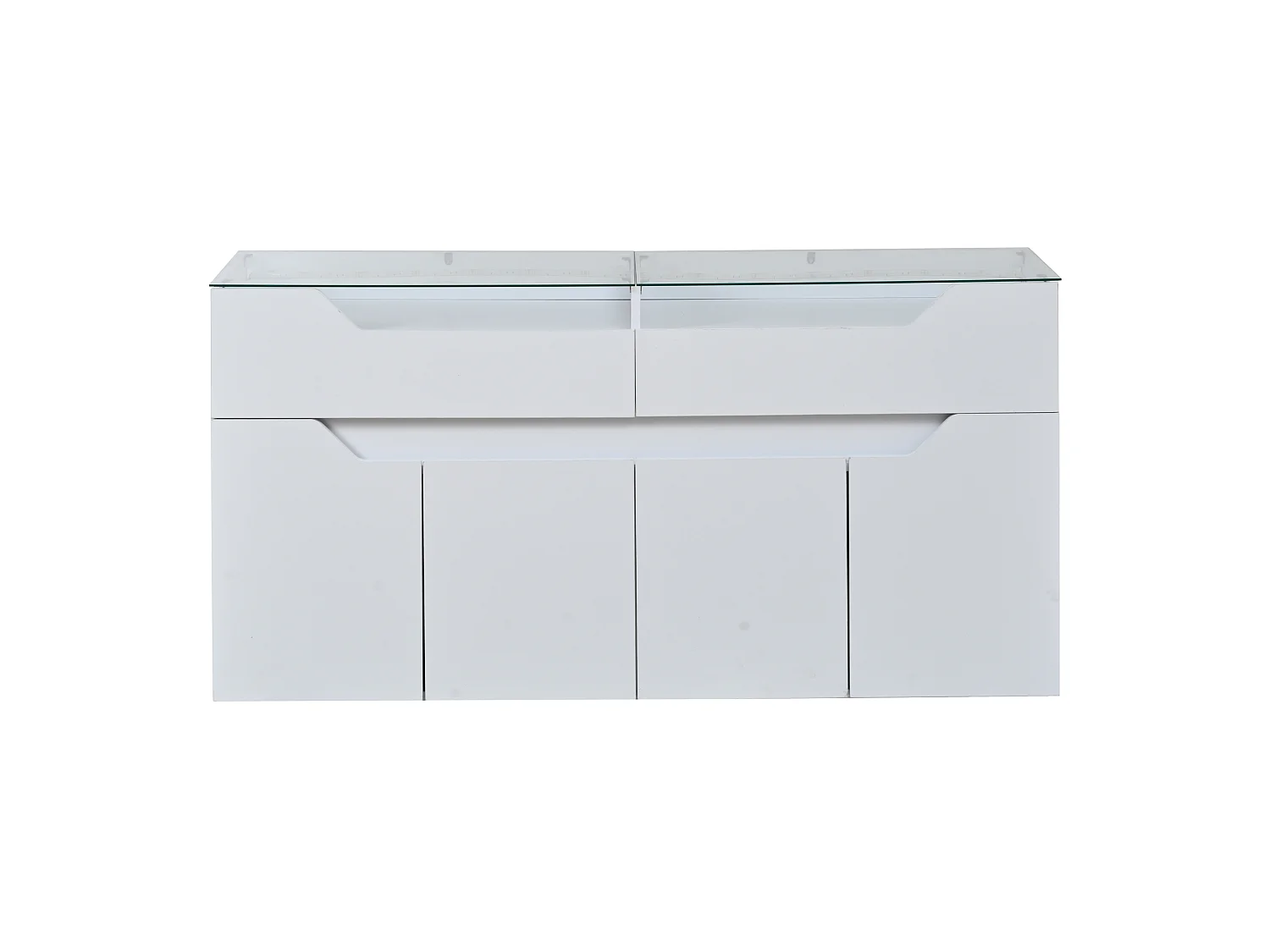 Buffet 140 x 40 x 70 cm avec plateau en verre trempé , 2 tiroirs et 4 portes - Blanc