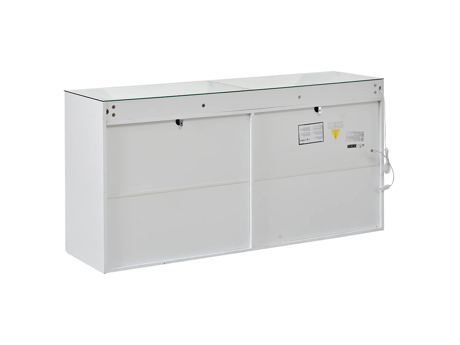 Buffet 140 x 40 x 70 cm avec plateau en verre trempé , 2 tiroirs et 4 portes - Blanc