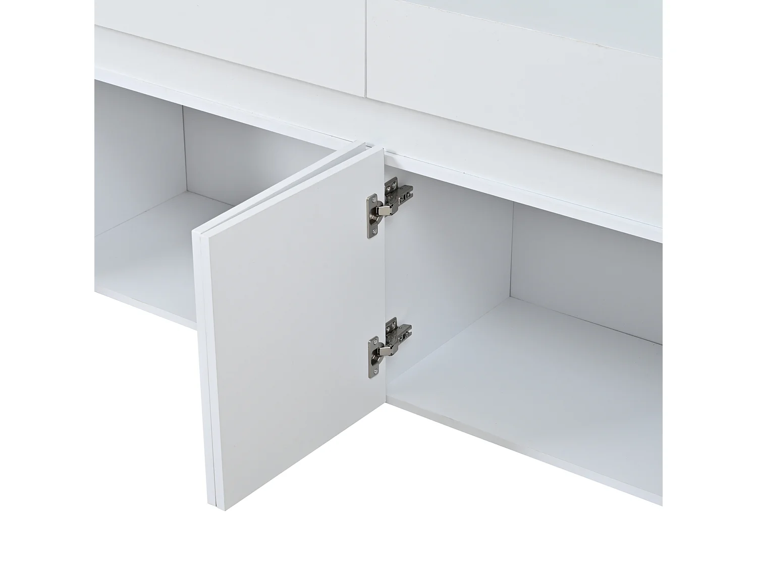 Buffet 140 x 40 x 70 cm avec plateau en verre trempé , 2 tiroirs et 4 portes - Blanc