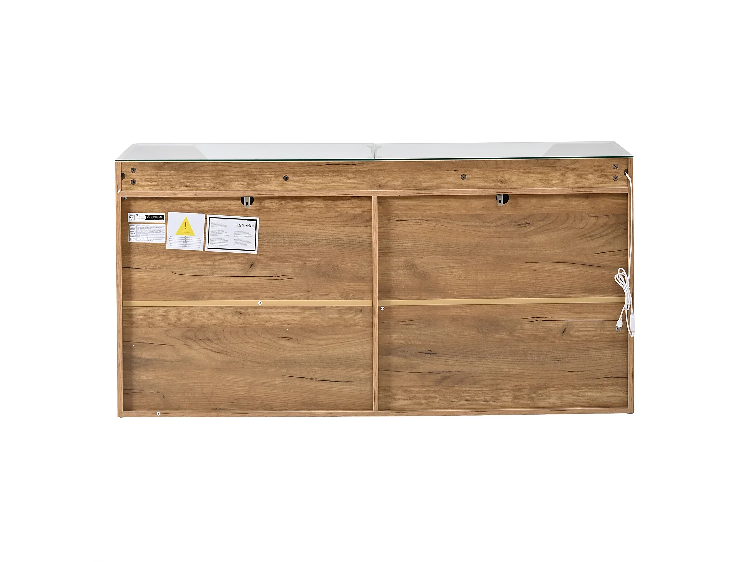 Buffet 140 x 40 x 70 cm avec plateau en verre trempé , 2 tiroirs et 4 portes - Couleur bois