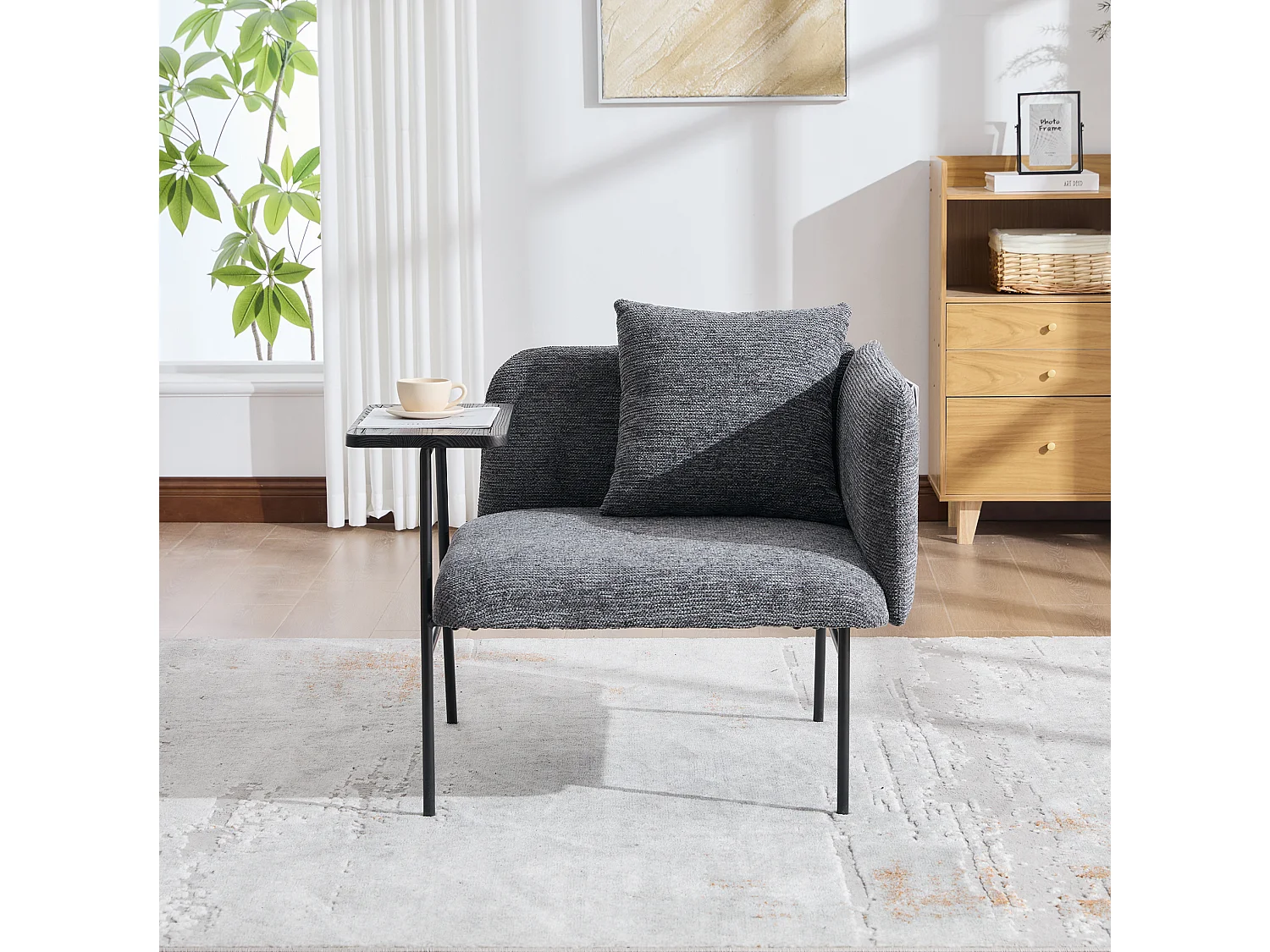 Fauteuil en chenille avec table d'appoint et 2 poches de rangement - Gris foncé