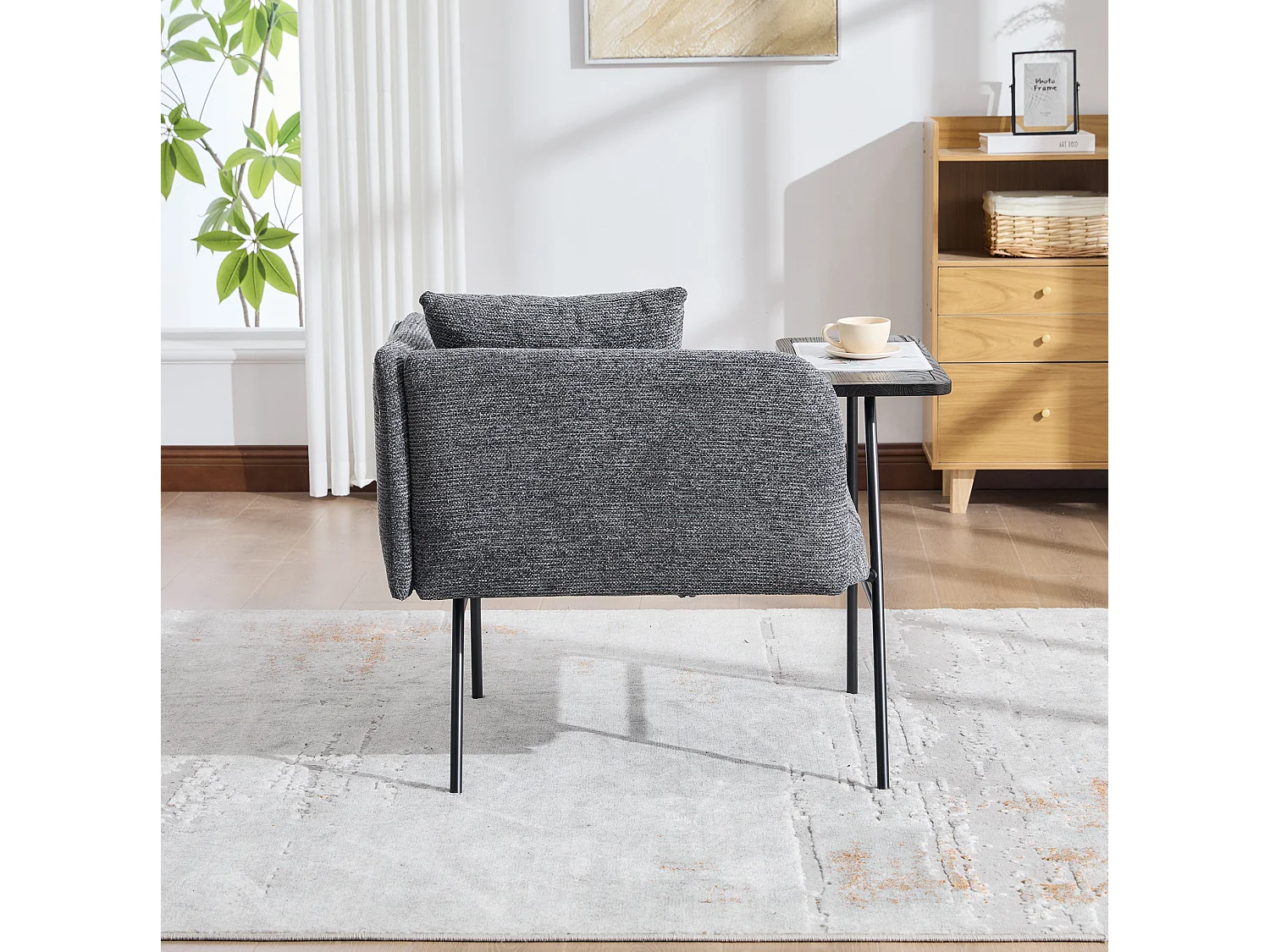 Fauteuil en chenille avec table d'appoint et 2 poches de rangement - Gris foncé