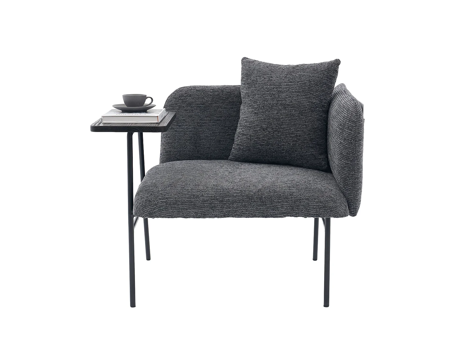 Fauteuil en chenille avec table d'appoint et 2 poches de rangement - Gris foncé