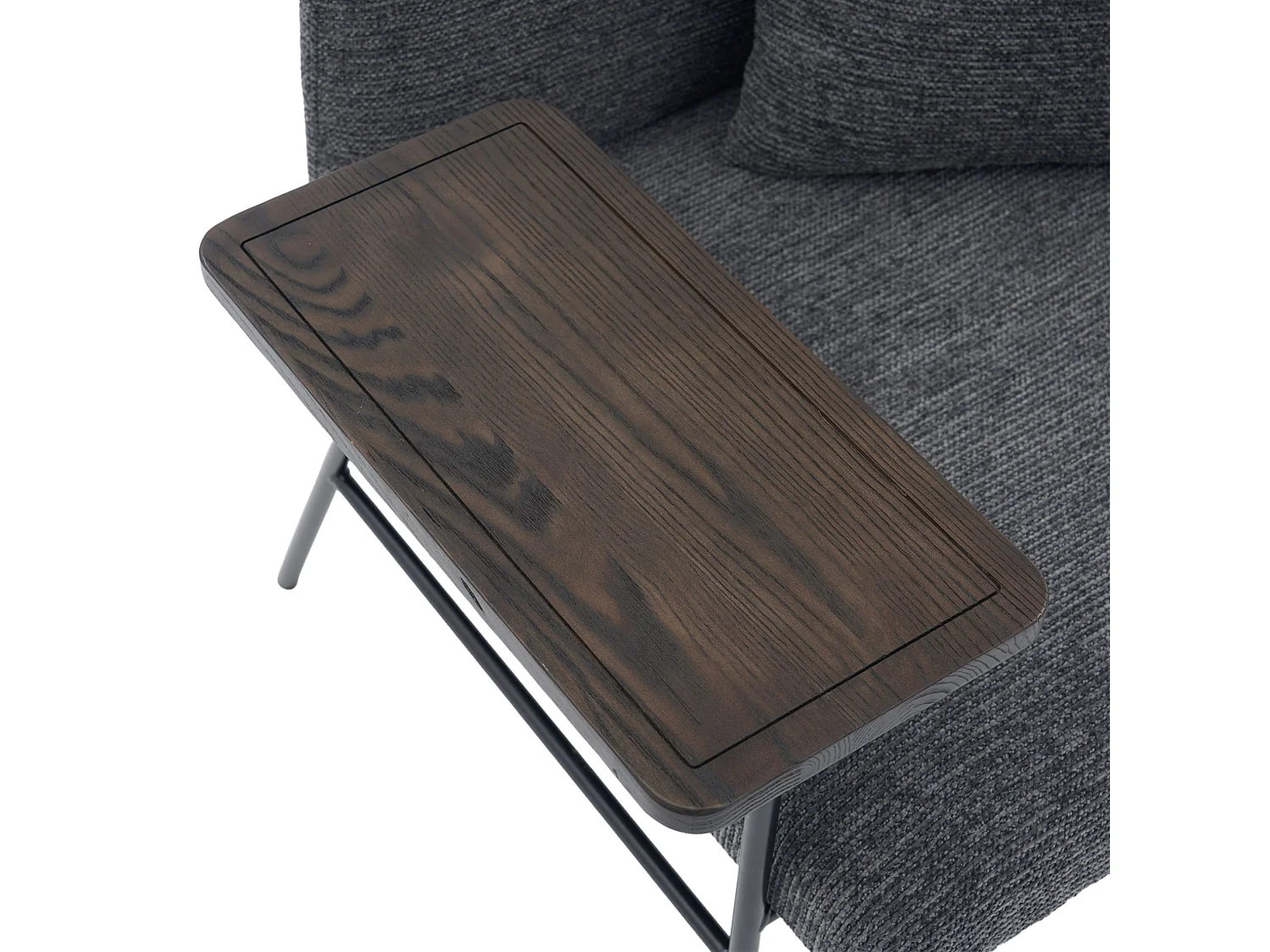 Fauteuil en chenille avec table d'appoint et 2 poches de rangement - Gris foncé