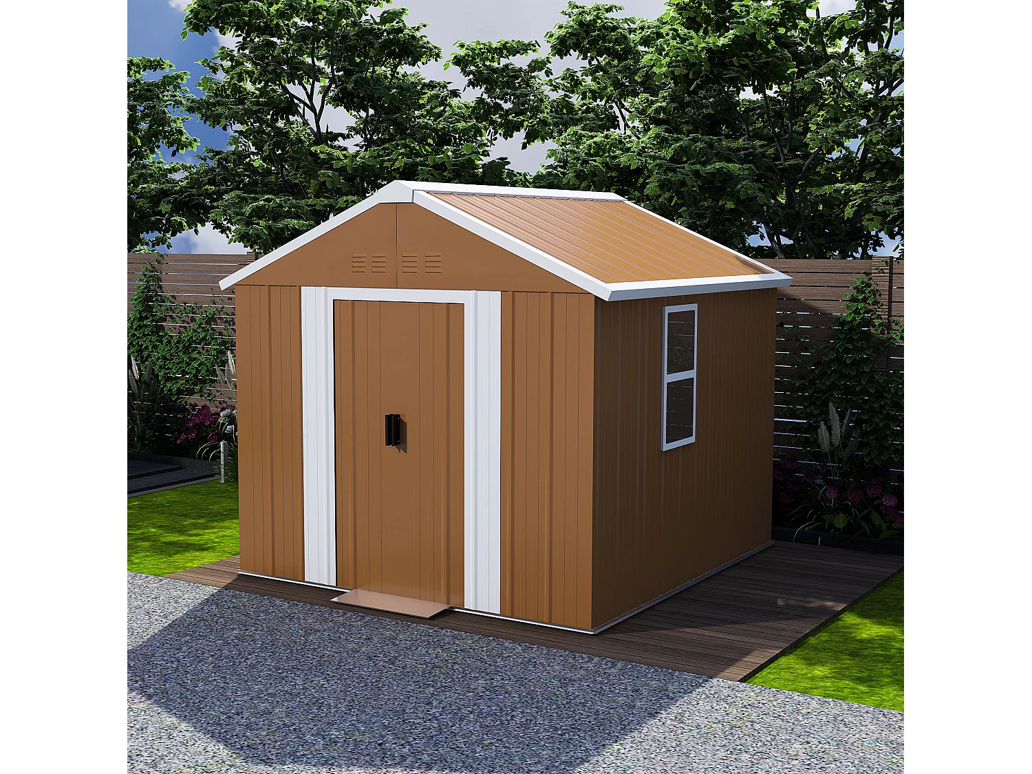 Abri de jardin en acier 184 x 116 cm – Avec porte verrouillable et ventilation, sans plancher – Marron