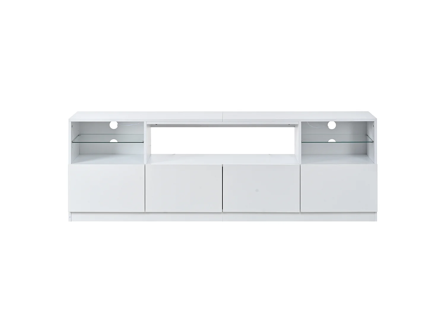 Meuble TV finition brillant 180 x 35 x 60 cm avec 4 portes - Blanc