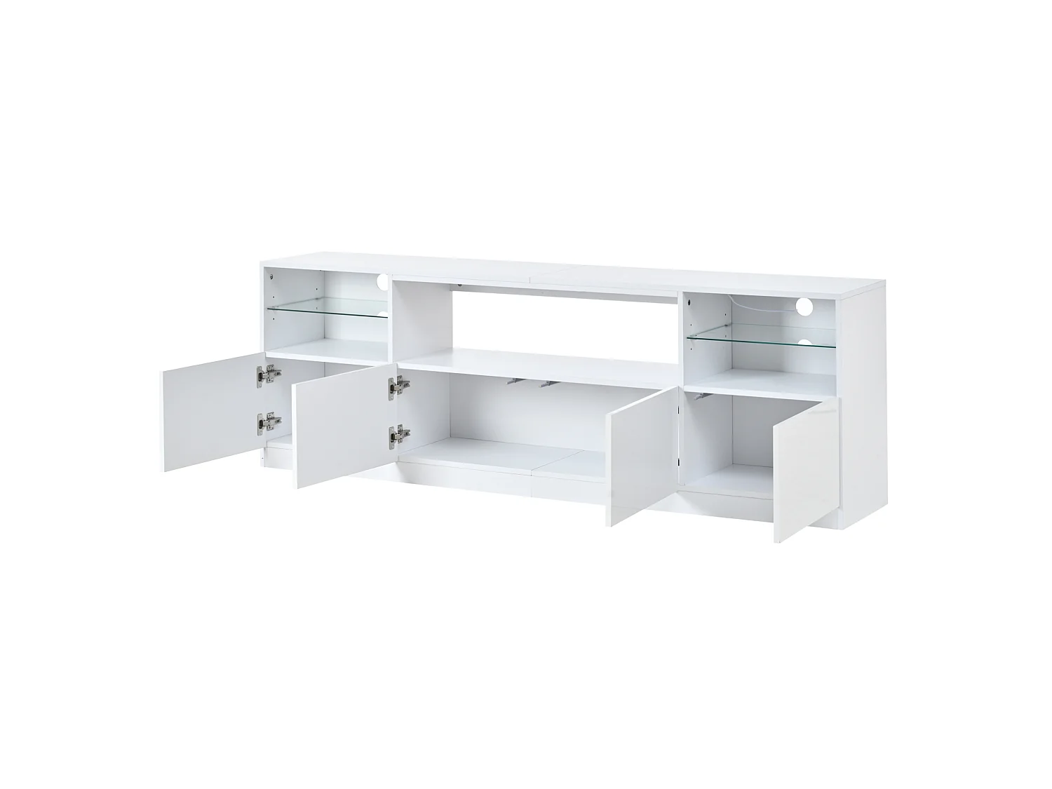 Meuble TV finition brillant 180 x 35 x 60 cm avec 4 portes - Blanc