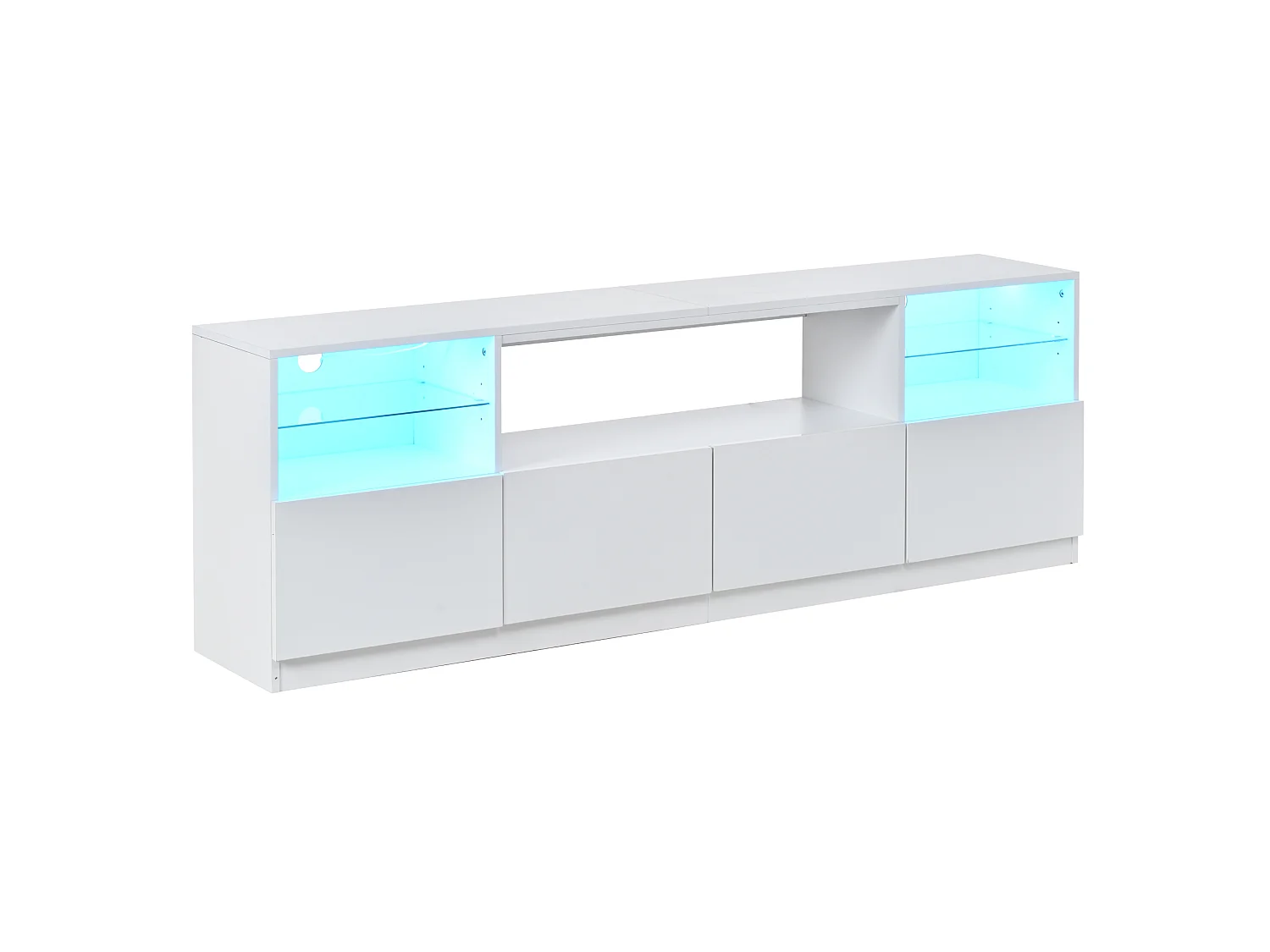 Meuble TV finition brillant 180 x 35 x 60 cm avec 4 portes - Blanc