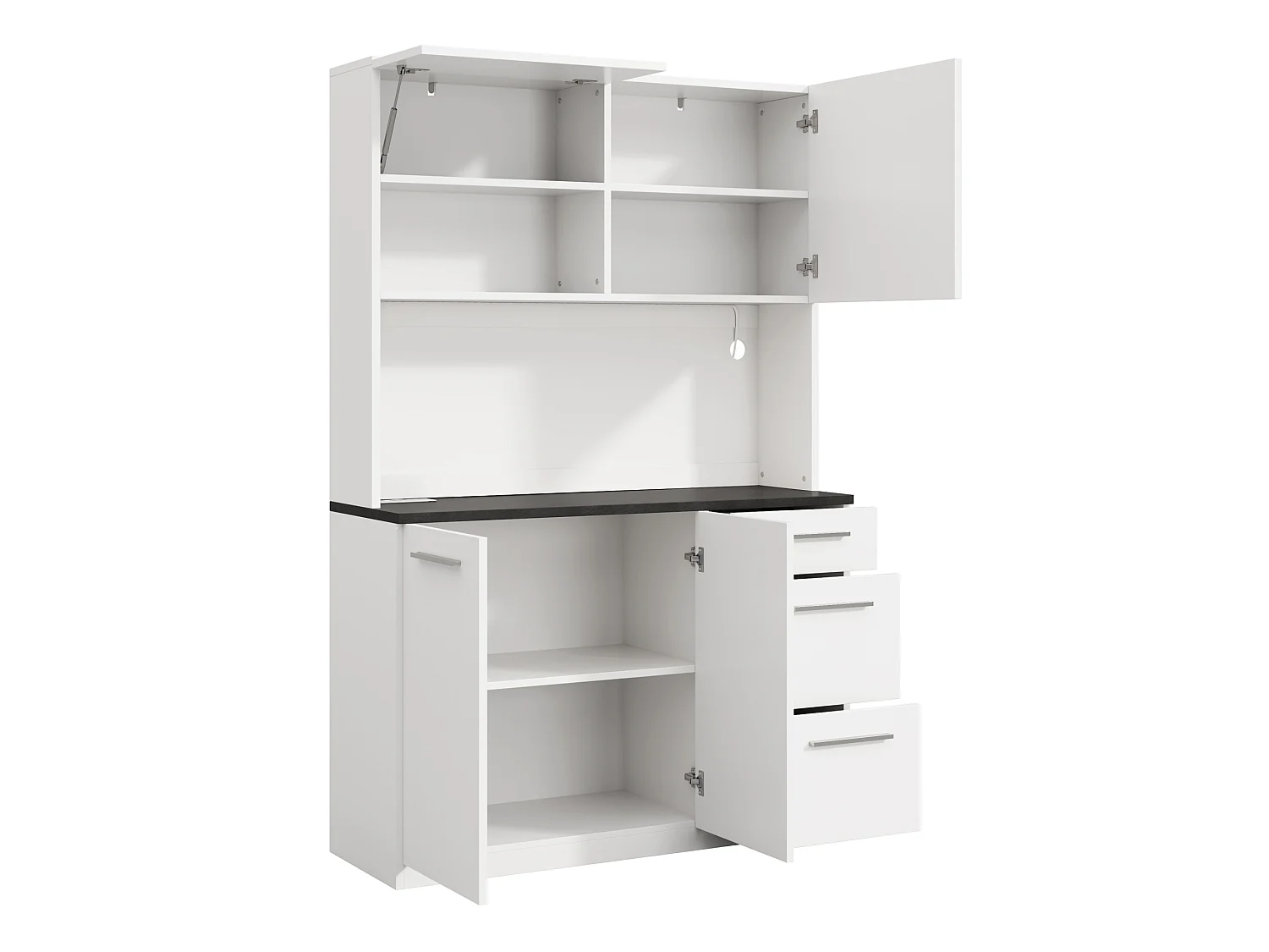 Keukenkast 120 × 40 × 180 cm met opbergruimte, stopcontact en ledverlichting - Wit