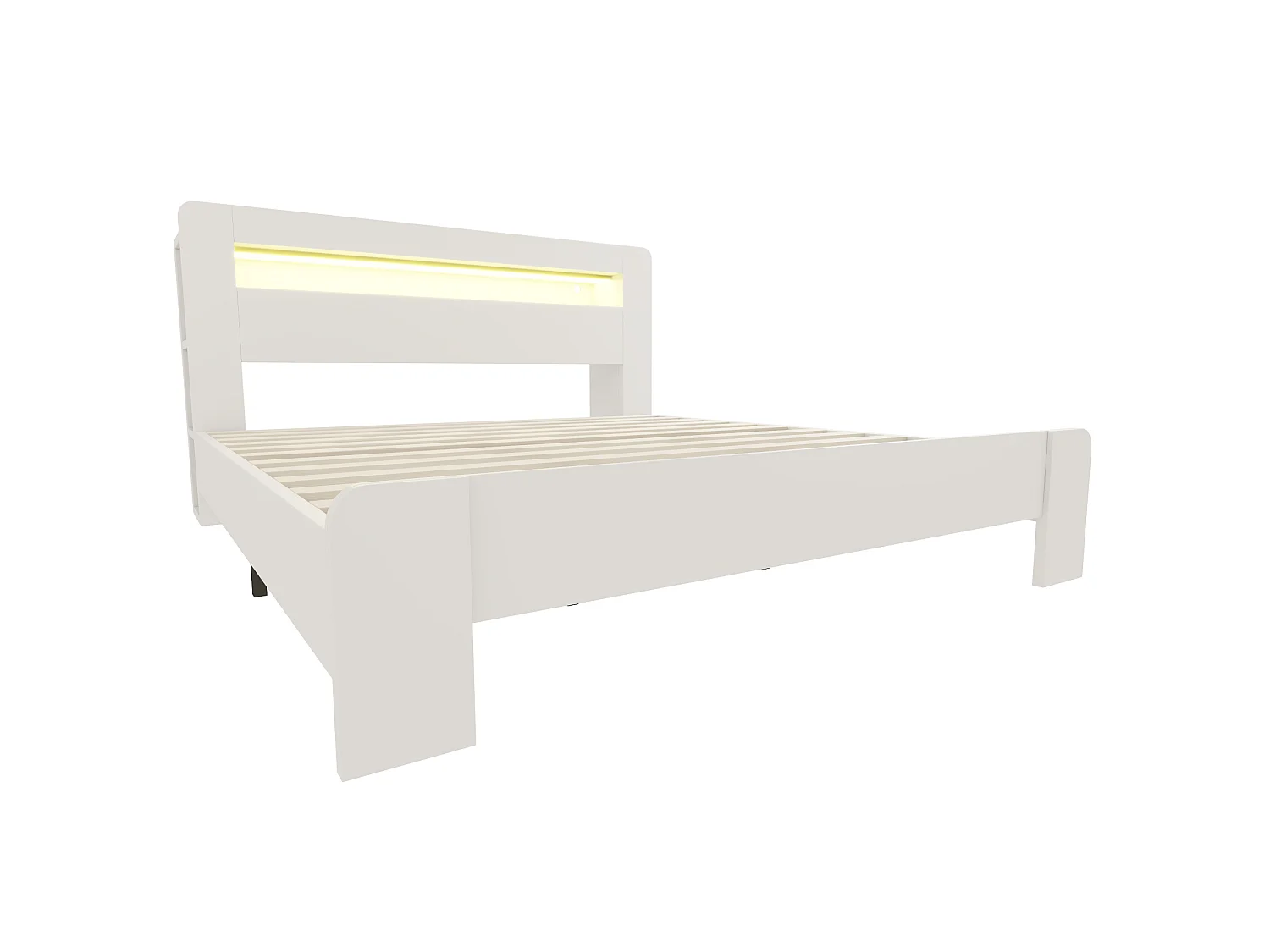 Cama de adulto de 180x200 cm con almacenamiento, iluminación LED integrada y enchufes - Cama doble de madera blanca
