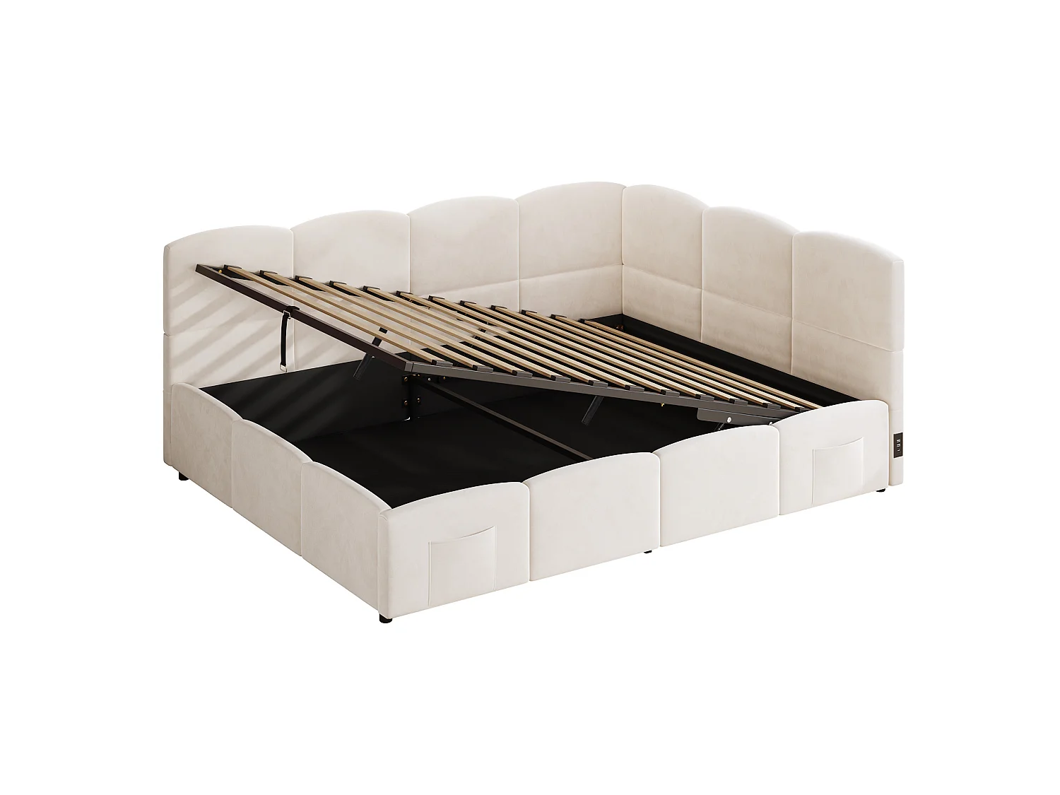 Lit coffre adulte 140x200 cm avec chargeur USB - Lit enfant en velours beige
