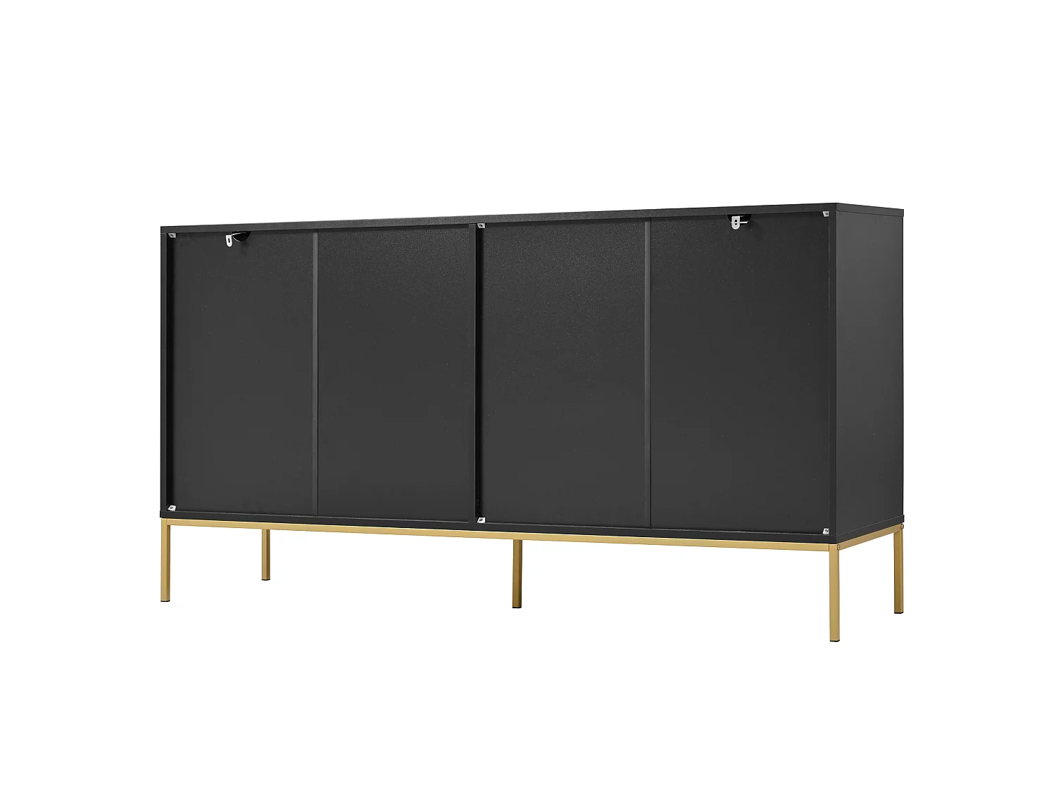 Buffet à 4 portes et pieds en métal - Design linéaire - Noir et doré 150 x 40 x 80 cm