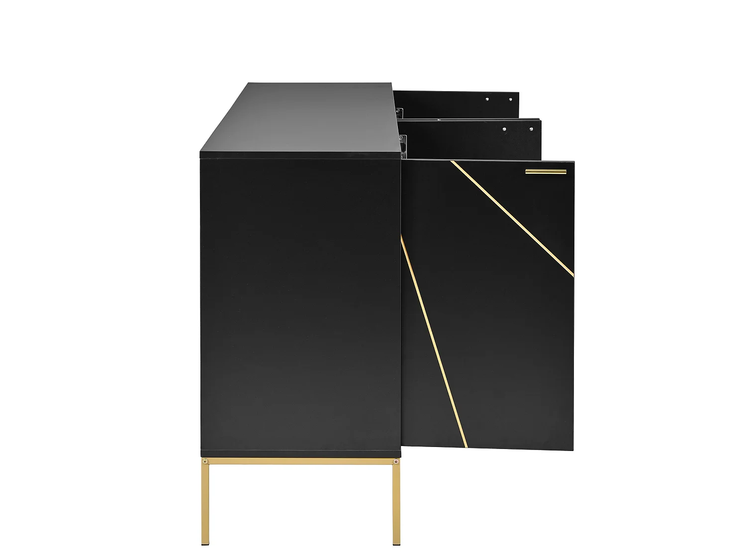 Buffet à 4 portes et pieds en métal - Design linéaire - Noir et doré 150 x 40 x 80 cm