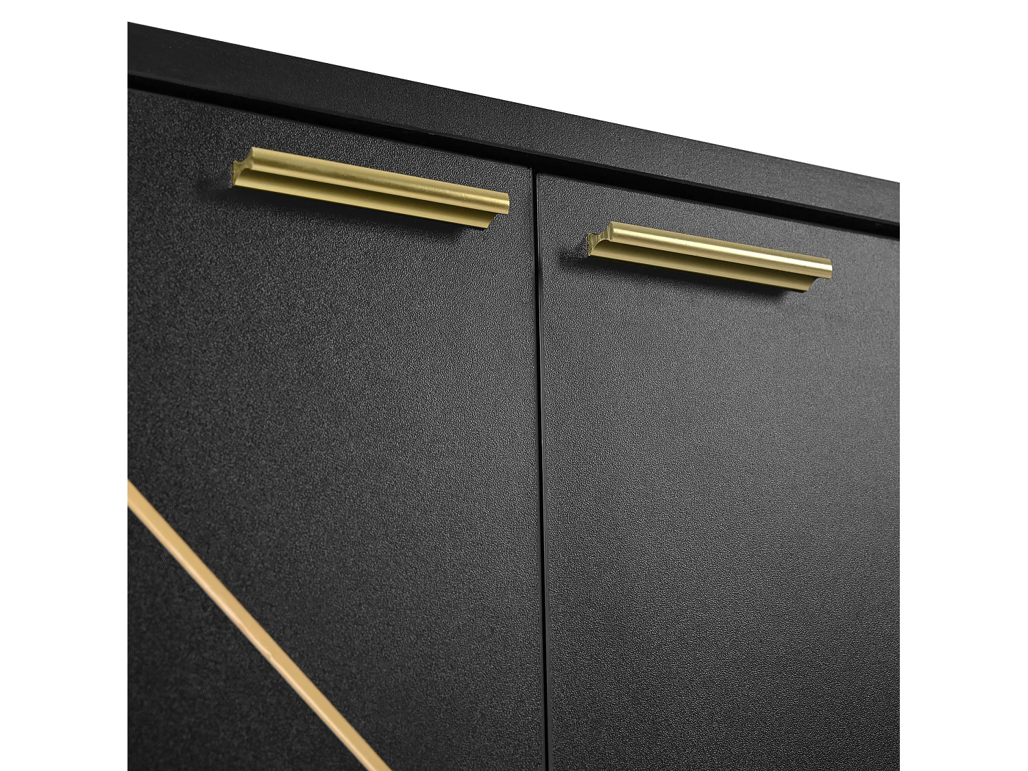Buffet à 4 portes et pieds en métal - Design linéaire - Noir et doré 150 x 40 x 80 cm