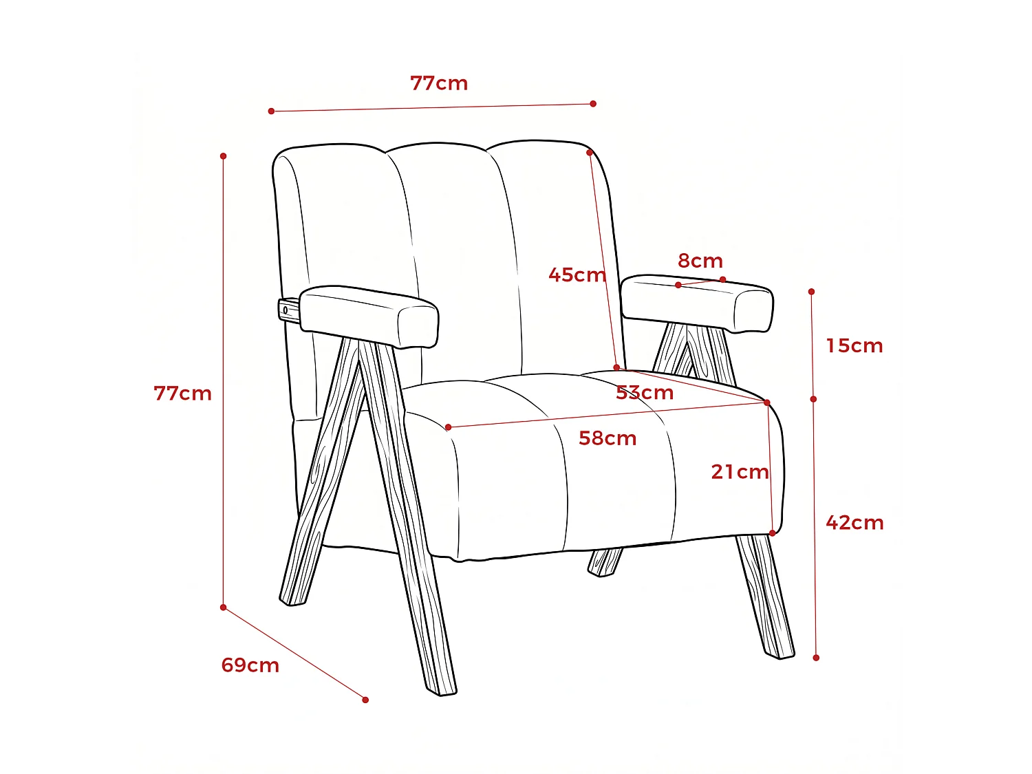 Fauteuil en tissu bouclé avec accoudoirs - Cadre en bois - Gris