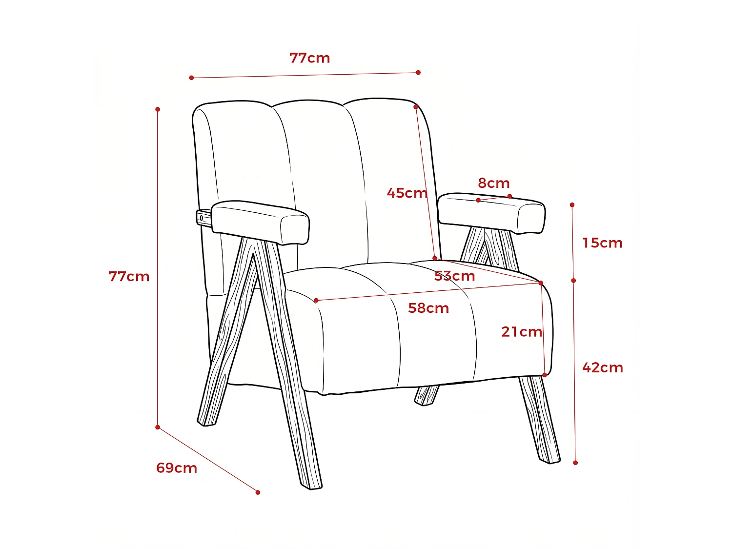 Fauteuil en tissu bouclé avec accoudoirs - Cadre en bois - Gris