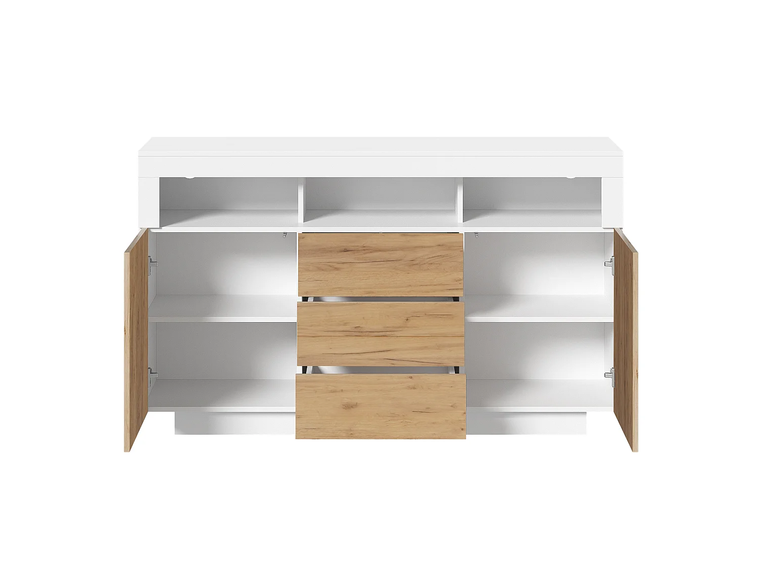 Buffet avec 3 tiroirs et 2 portes - Bois naturel et blanc 140 × 40 × 85 cm