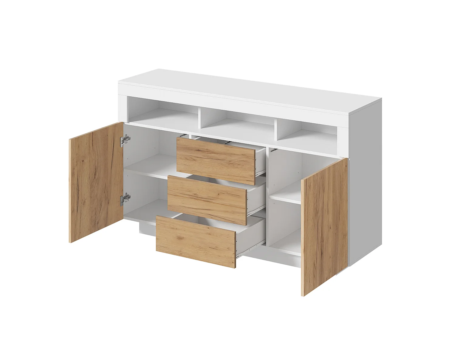 Buffet avec 3 tiroirs et 2 portes - Bois naturel et blanc 140 × 40 × 85 cm