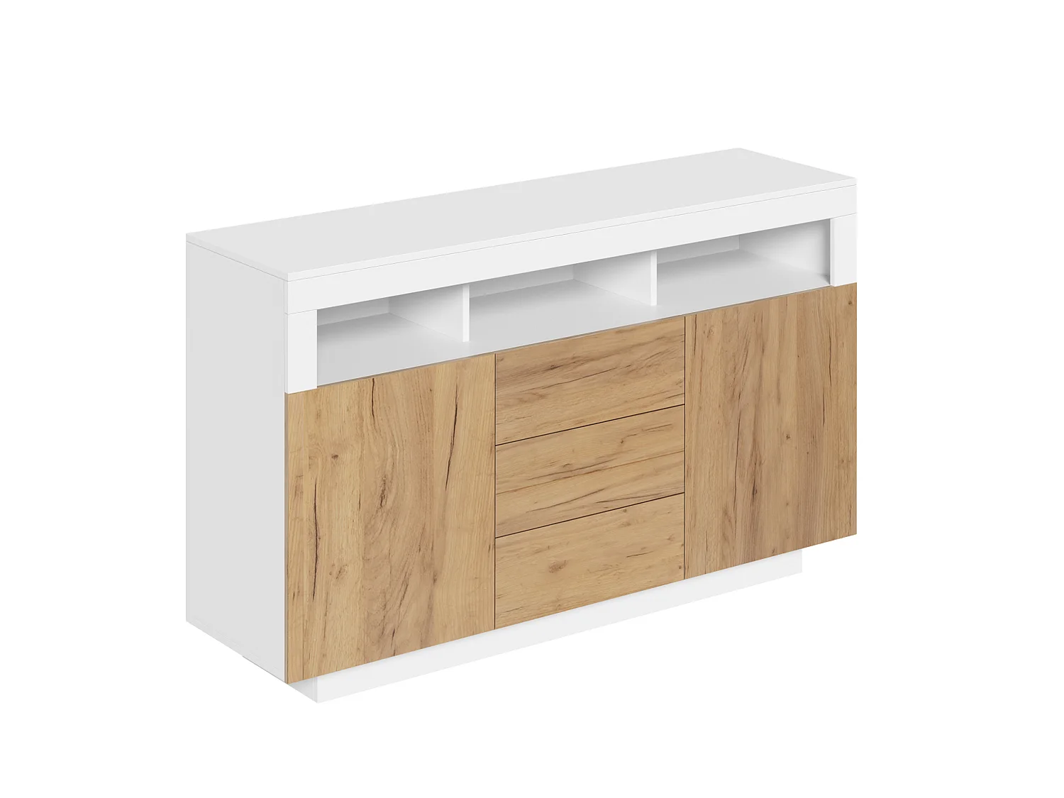 Buffet avec 3 tiroirs et 2 portes - Bois naturel et blanc 140 × 40 × 85 cm