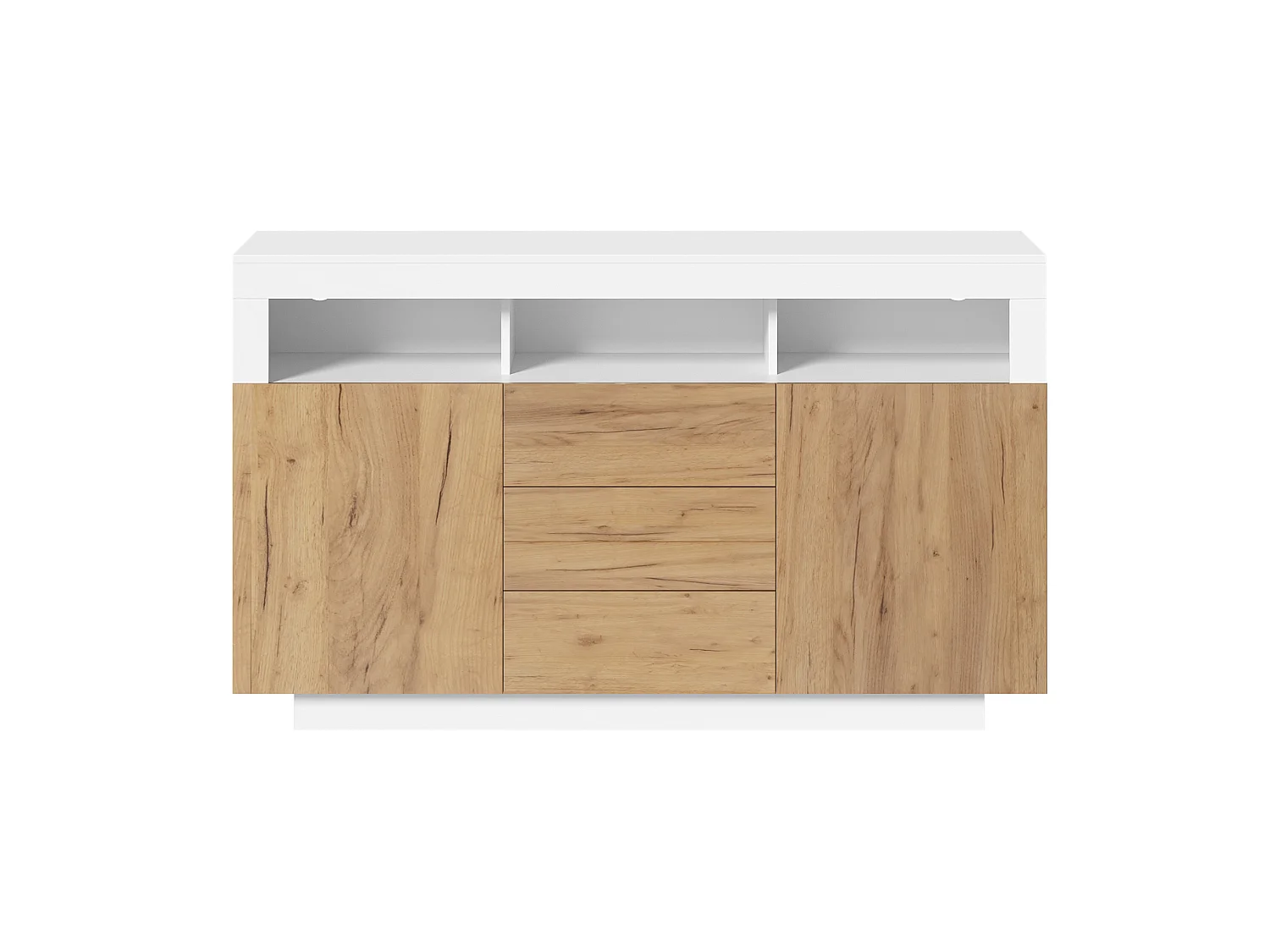 Buffet avec 3 tiroirs et 2 portes - Bois naturel et blanc 140 × 40 × 85 cm
