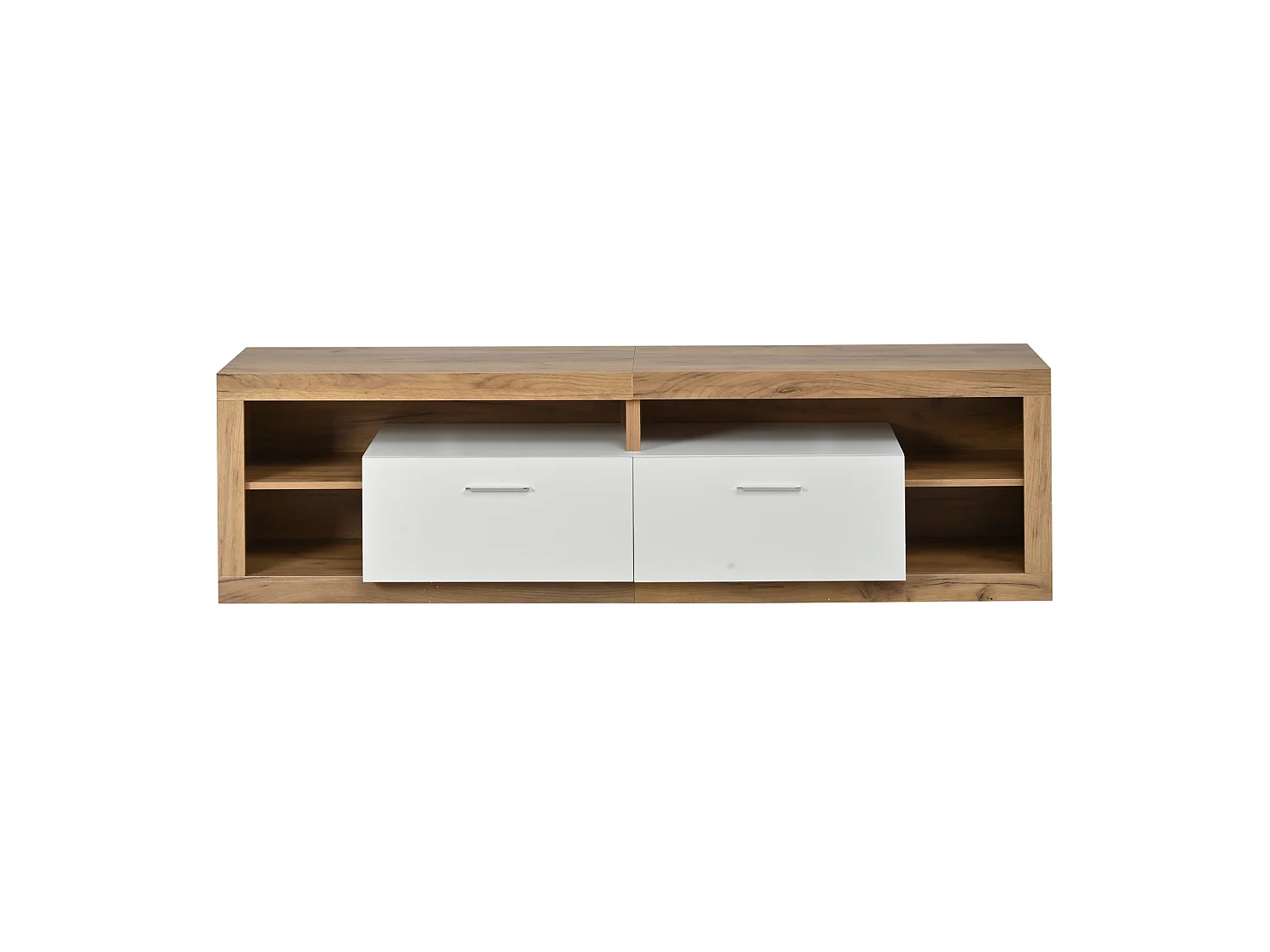TV-bänk 180 x 35,5 x 50 cm med LED, 2 dörrar och 4 fack – Spånskiva – Naturträ och vit