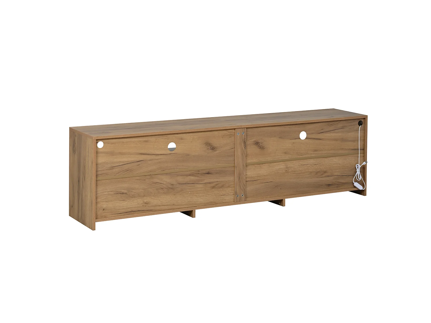TV-bänk 180 x 35,5 x 50 cm med LED, 2 dörrar och 4 fack – Spånskiva – Naturträ och vit