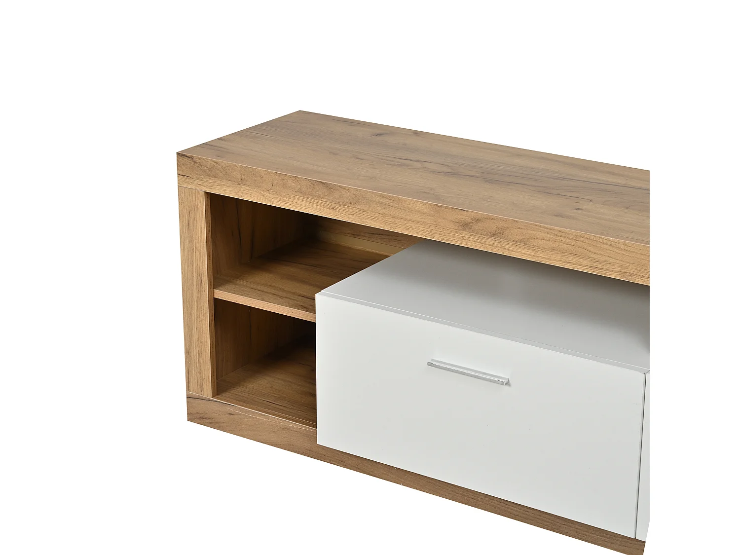 TV-bänk 180 x 35,5 x 50 cm med LED, 2 dörrar och 4 fack – Spånskiva – Naturträ och vit